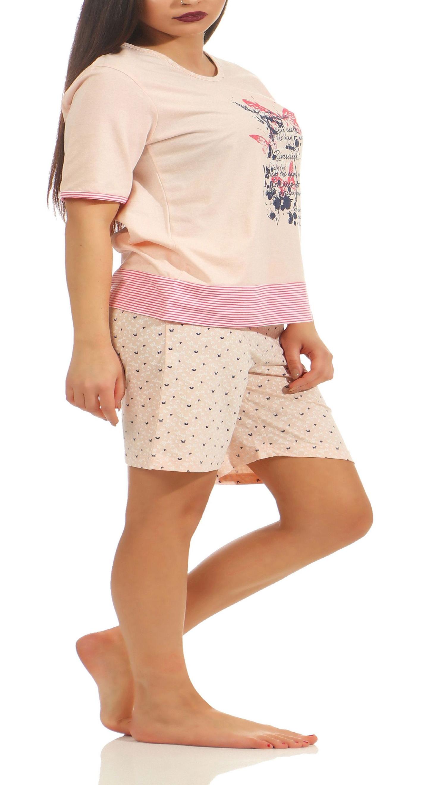 Toller Damen Shorty Pyjama kurzarm mit gemusterten Shorts – auch in Übergrössen