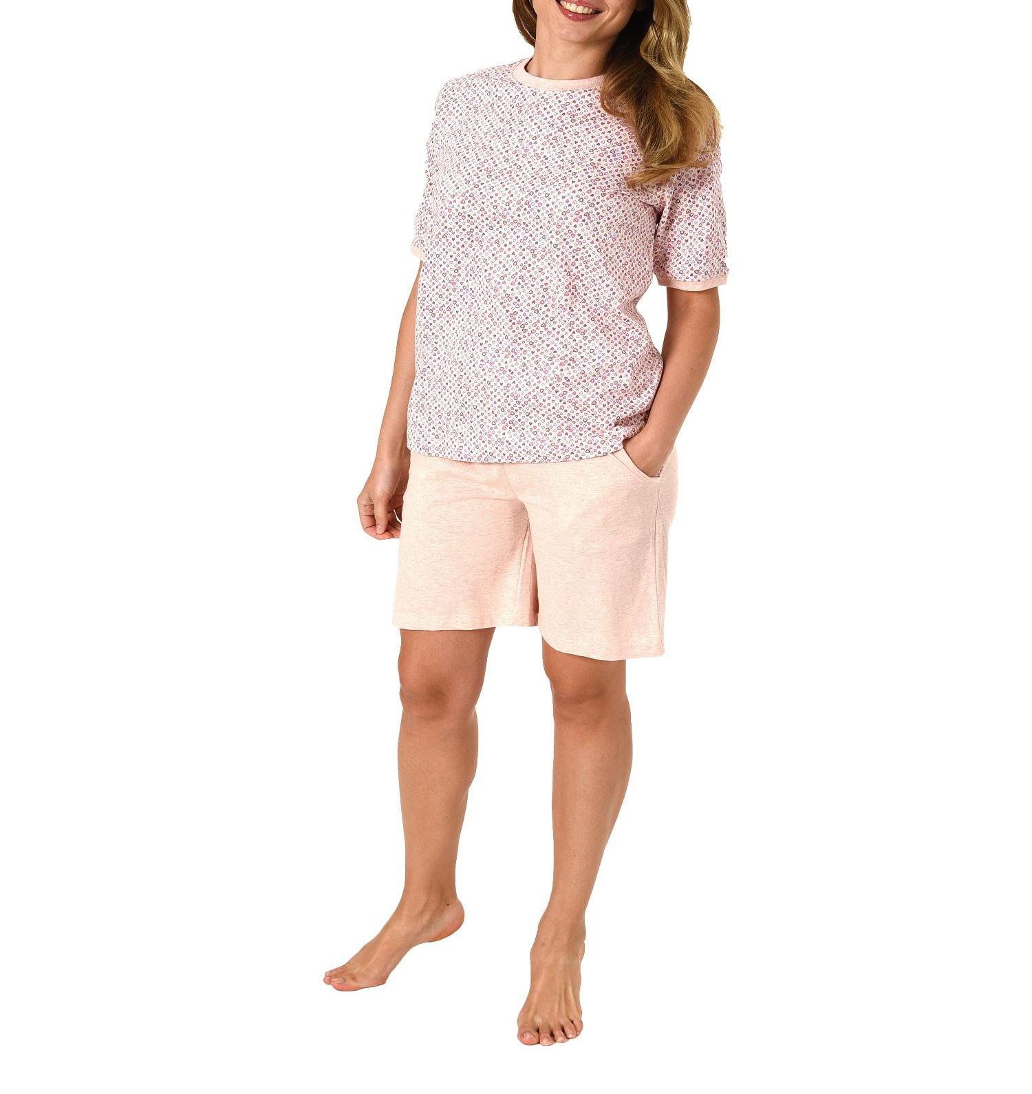 Damen Shorty Pyjama Schlafanzug kurzarm mit Herz Motiv als alloverdruck 205 90 218