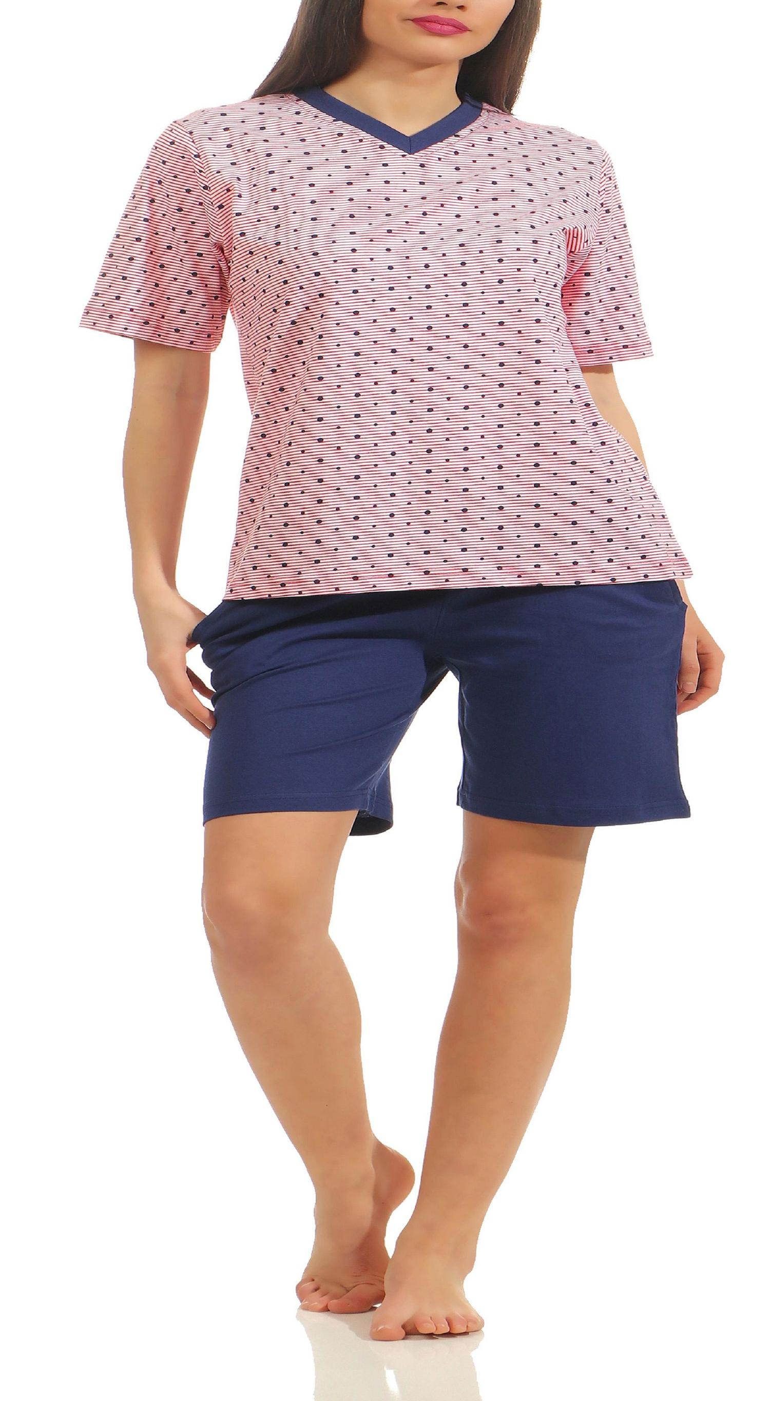 Normann Damen Pyjama Schlafanzug kurzarm mit Oberteil in Tupfen Optik  205 90 222