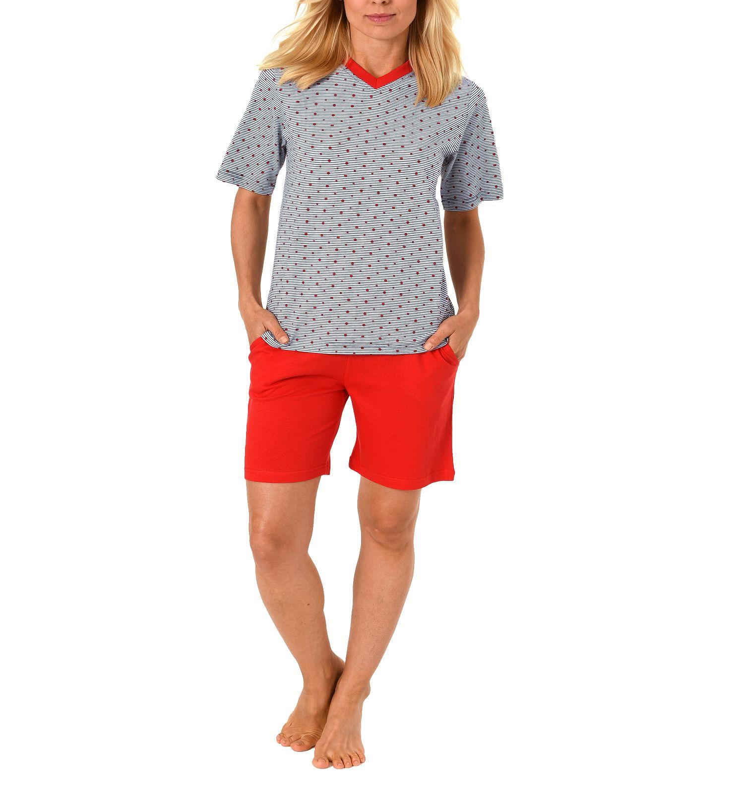 Normann Damen Pyjama Schlafanzug kurzarm mit Oberteil in Tupfen Optik  205 90 222