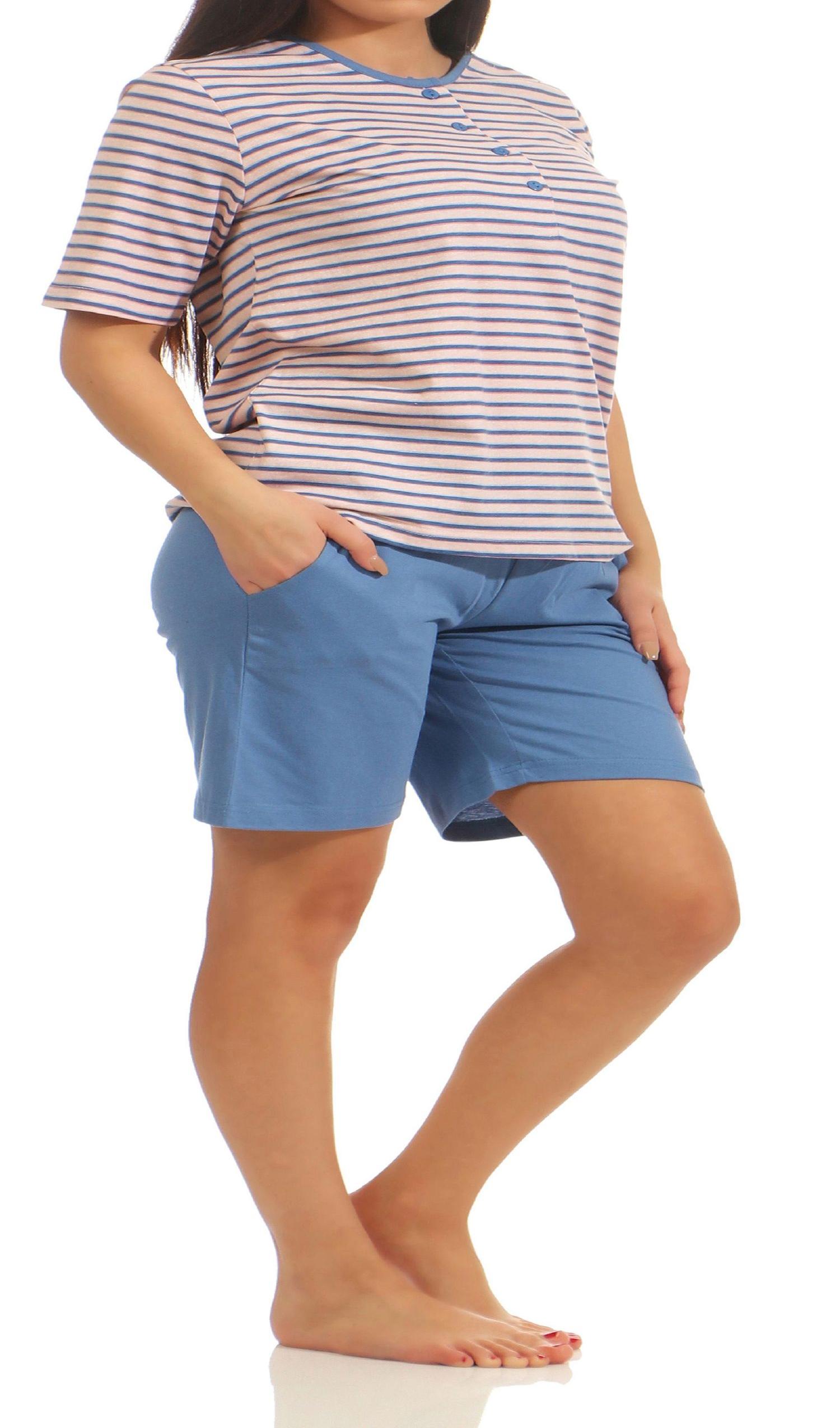 Normann Damen Shorty Pyjama Schlafanzug kurzarm in Streifen Optik  181 205 90 224