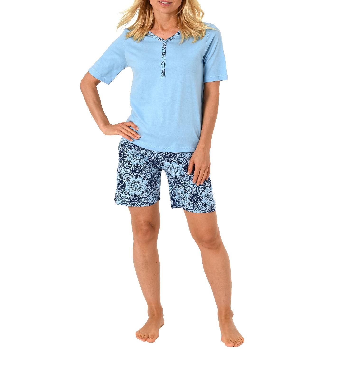 Normann Damen Shorty Schlafanzug Pyjama kurzarm mit Knopfleiste am Hals  205 90 226