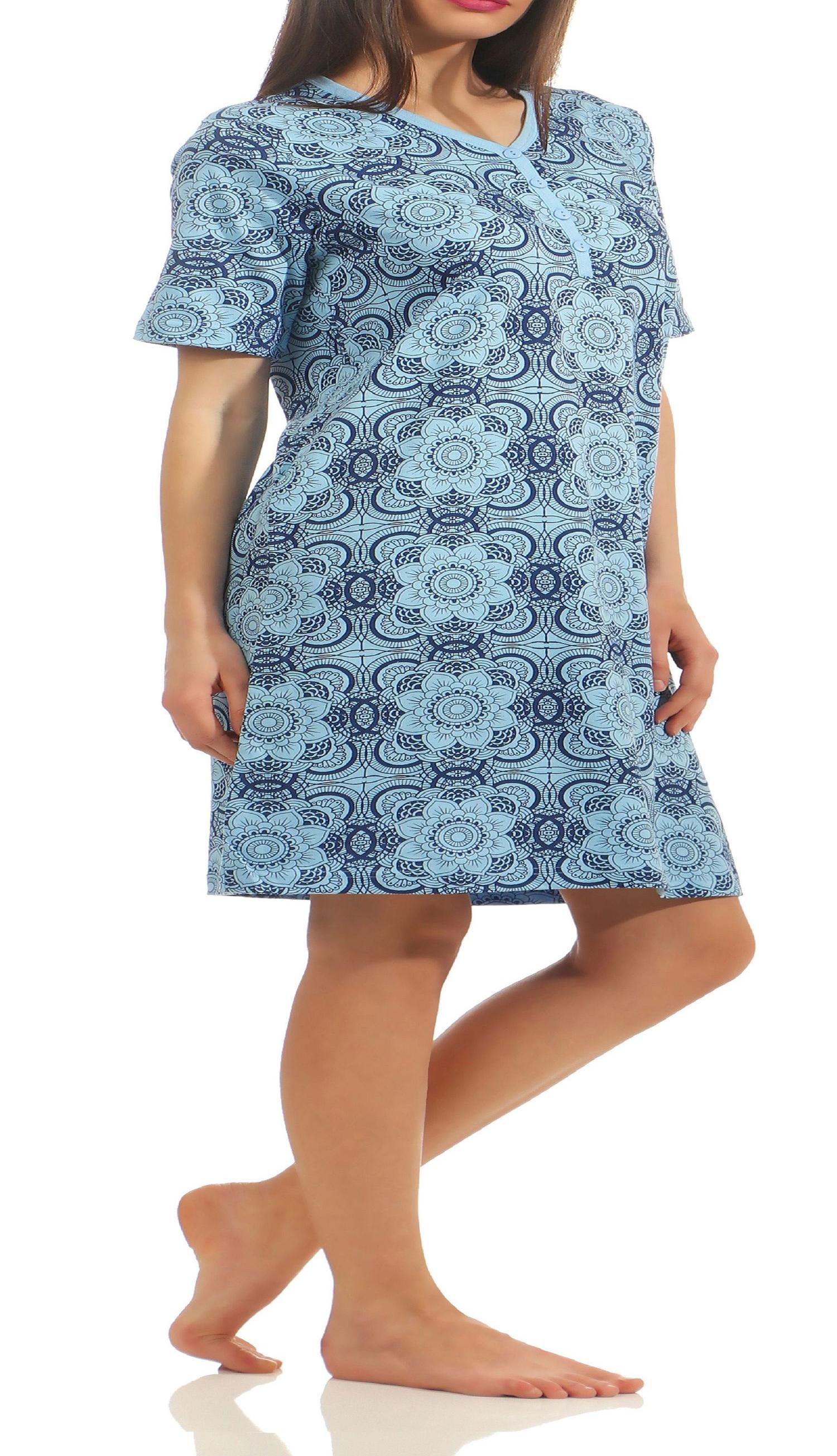 Elegantes Normann Damen Nachthemd kurzarm mit Knopfleiste am Halsausschnitt 214 90 226