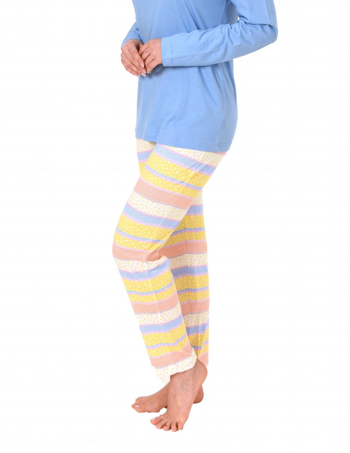 Schöner Damen Pyjama langarm in toller farbenfroher Optik – 60729