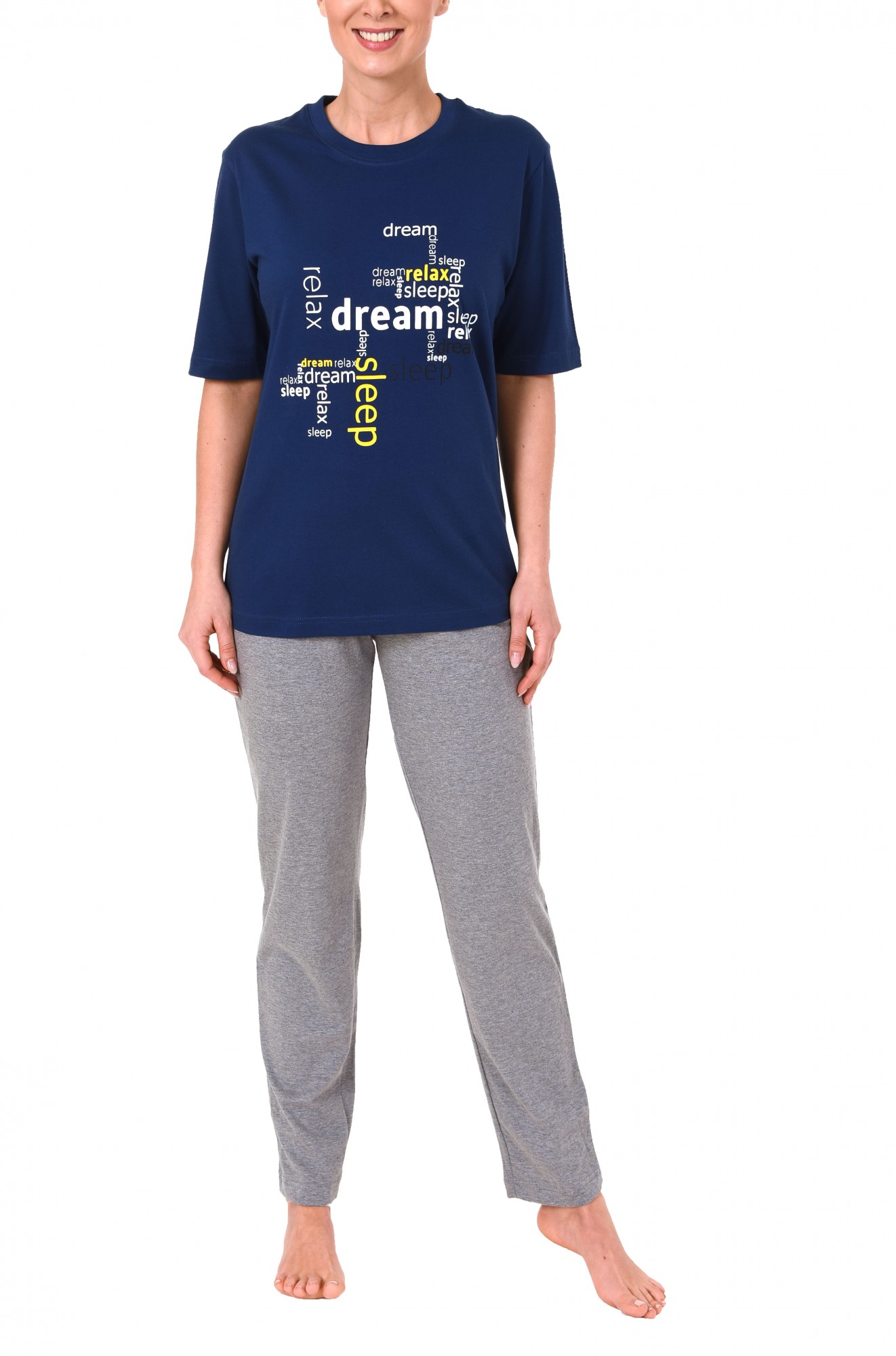 Damen Pyjama Schlafanzug langarm mit Bündchen von NORMANN in Streifen Optik