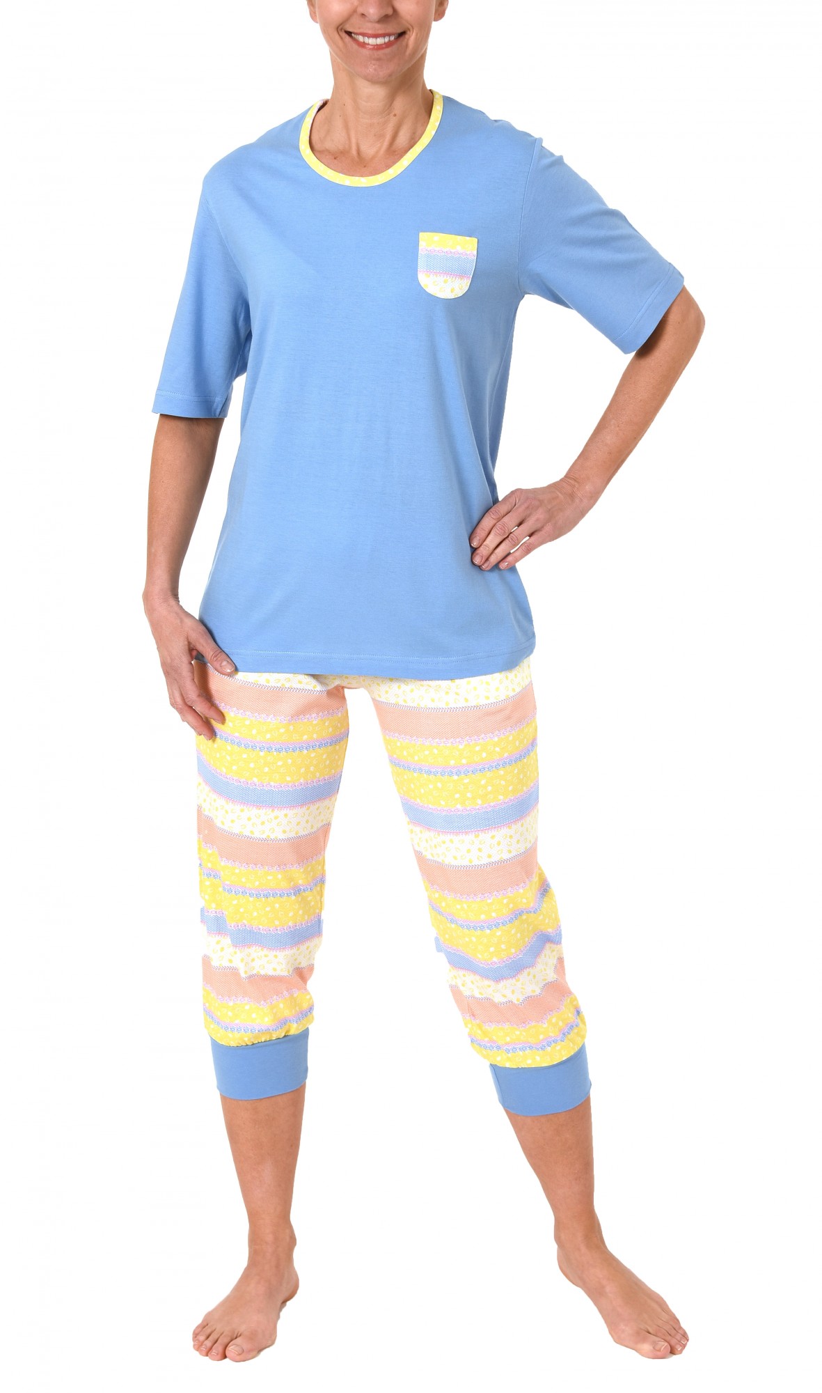 Damen Pyjama kurzarm  mit Capri-Hose in toller frischer Optik – 60730