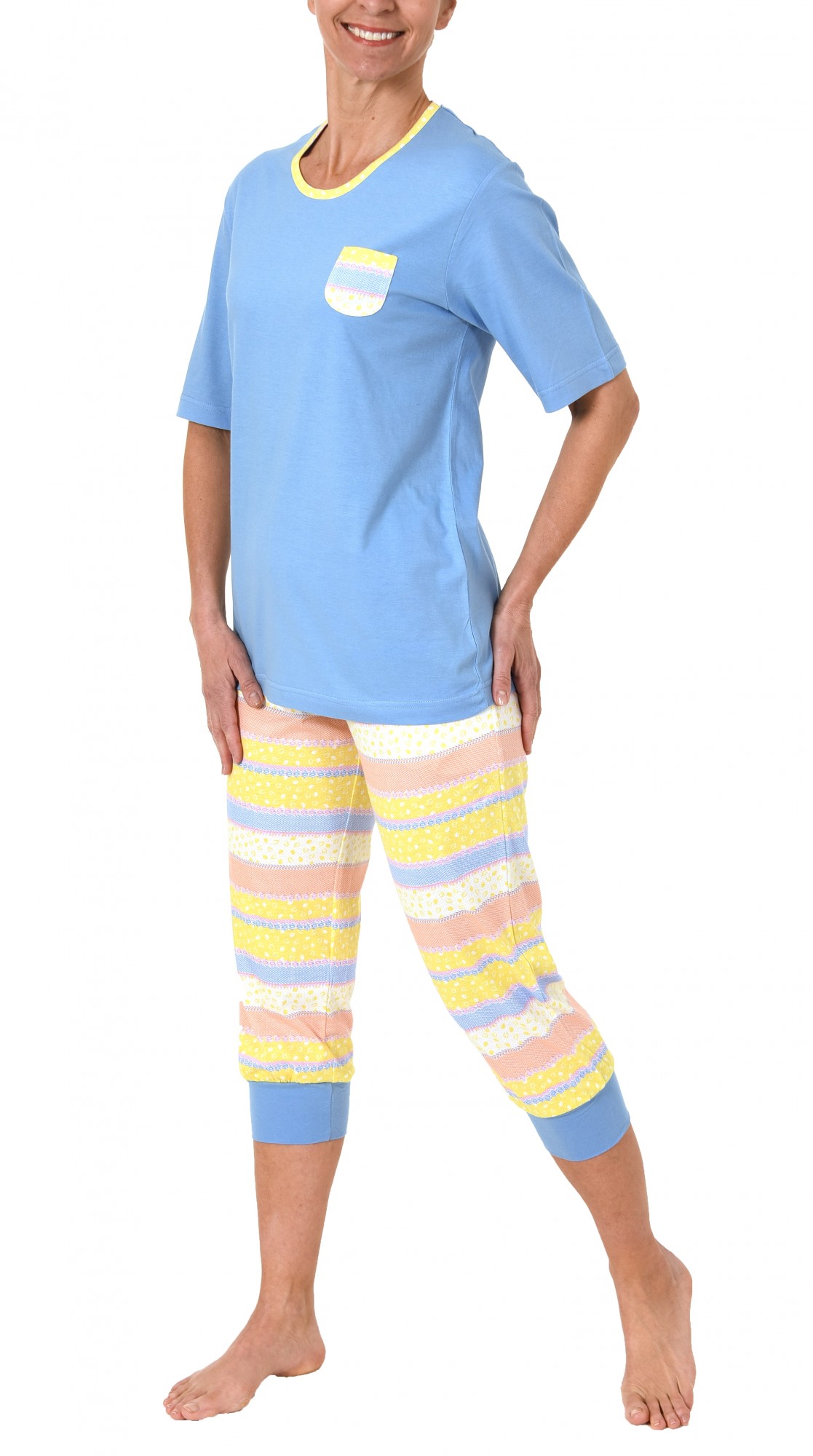 Damen Pyjama kurzarm  mit Capri-Hose in toller frischer Optik – 60730