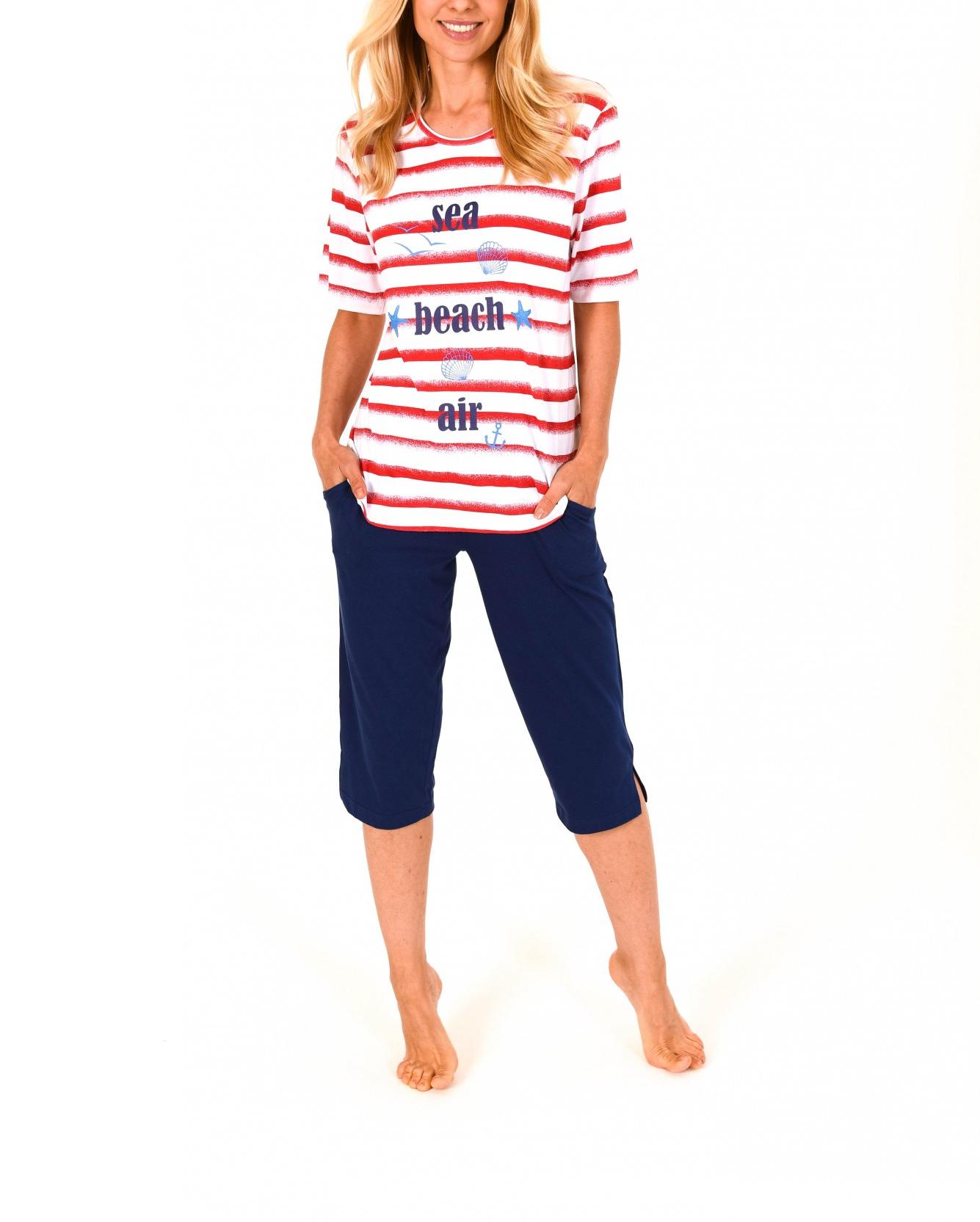 Toller Damen Pyjama mit Caprihose kurzarm in maritimer Streifenoptik – 60671