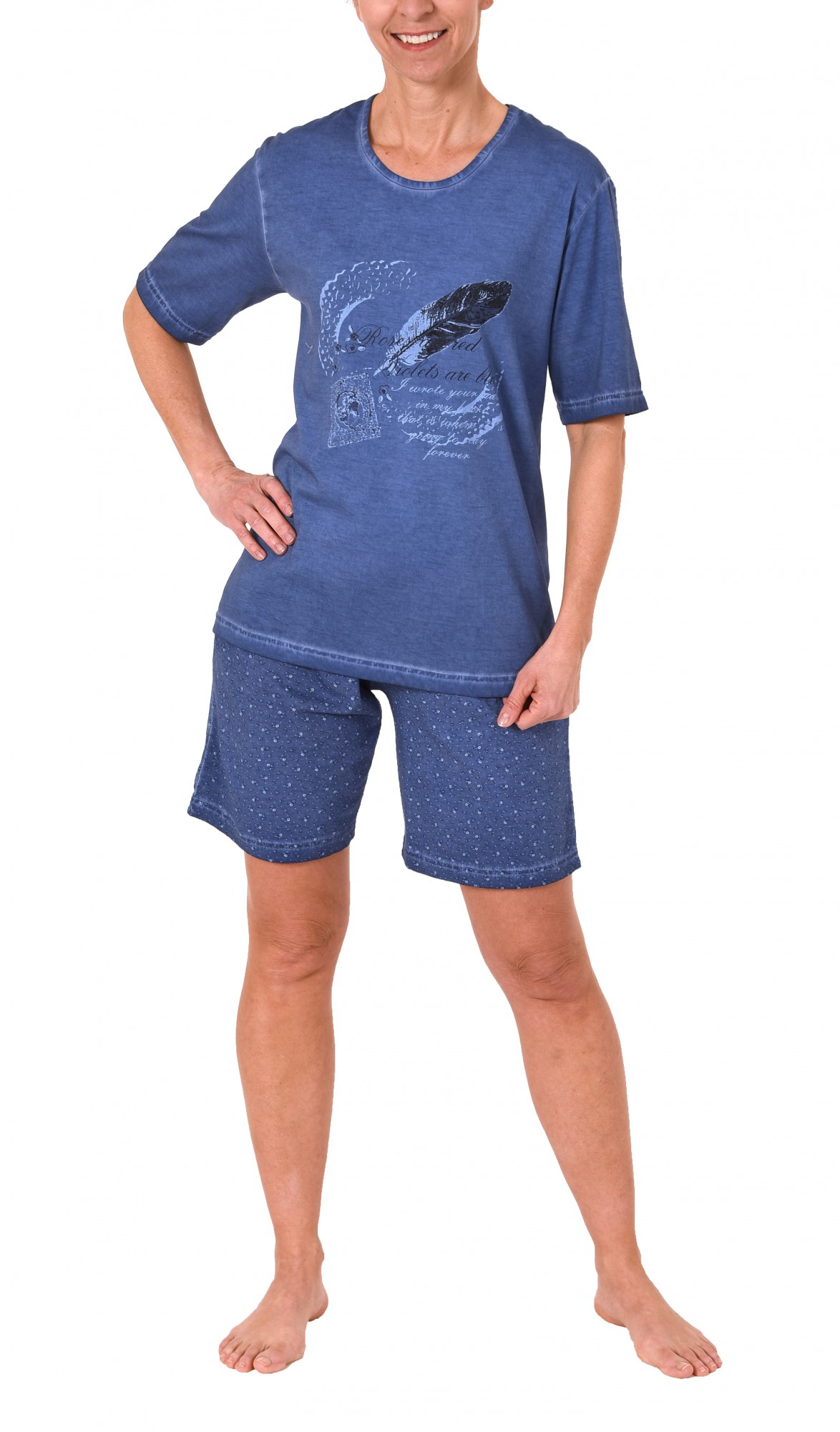 Lässiger Damen Shorty Pyjama kurzarm in gewaschener Optik – 60652