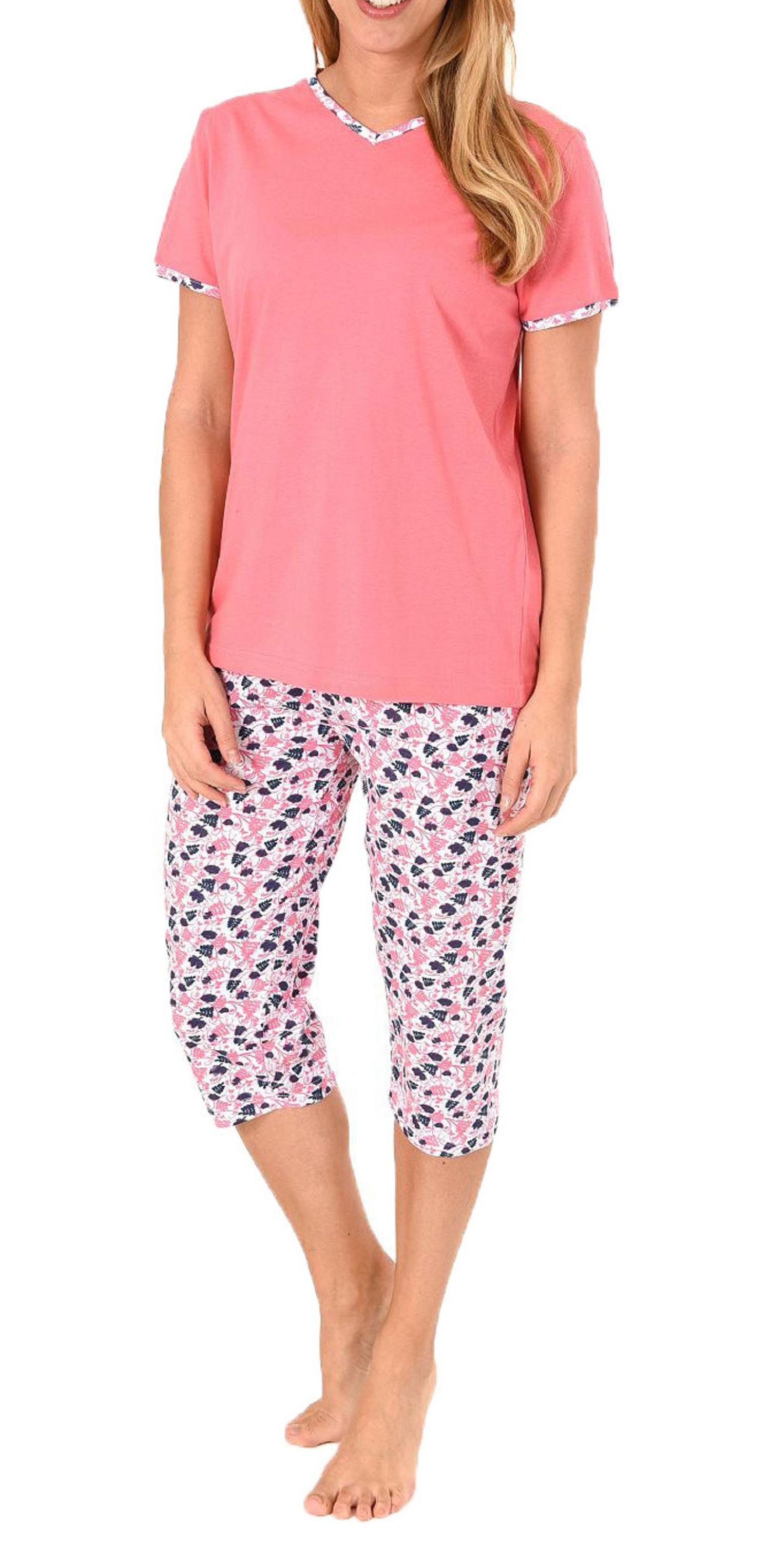 Eleganter Damen Capri Pyjama kurzarm Schlafanzug mit 3/4-langer Hose – 60860