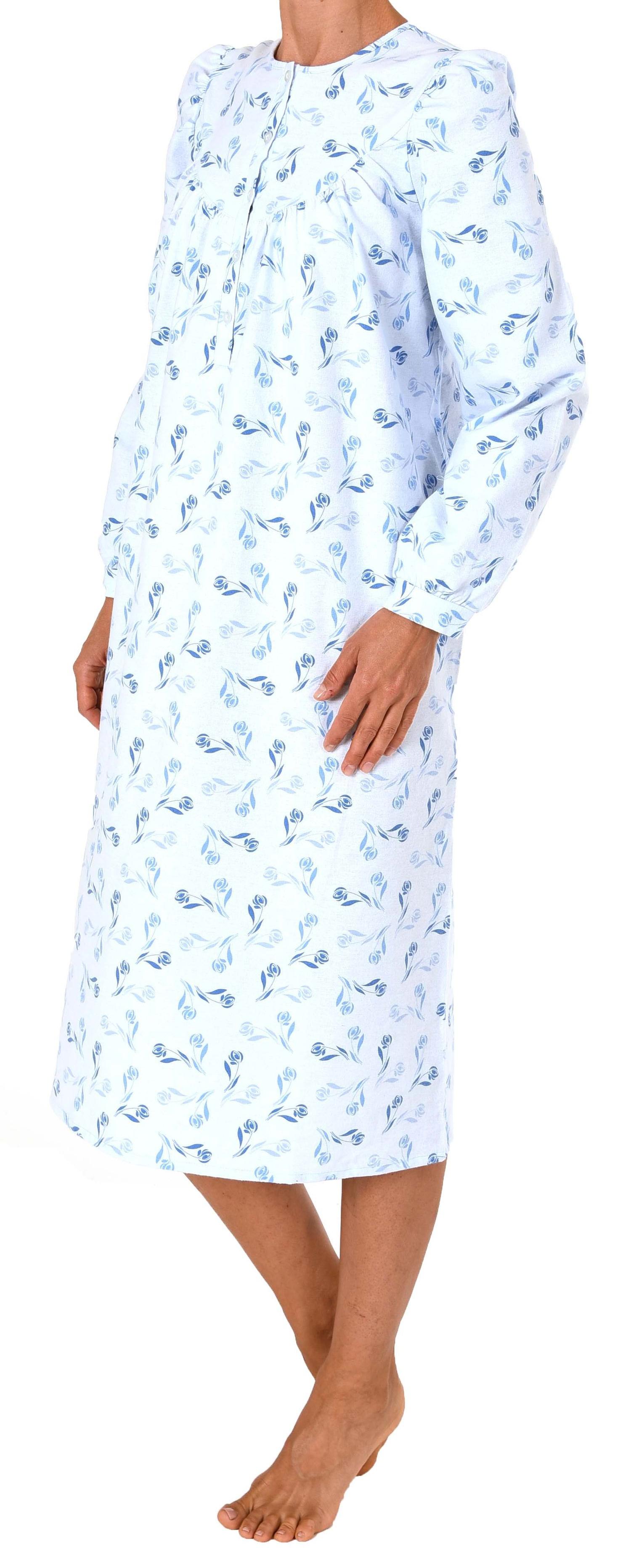 Damen Finette Nachthemd fraulich mit Knopfleiste am Hals – auch in Übergrössen – 61885