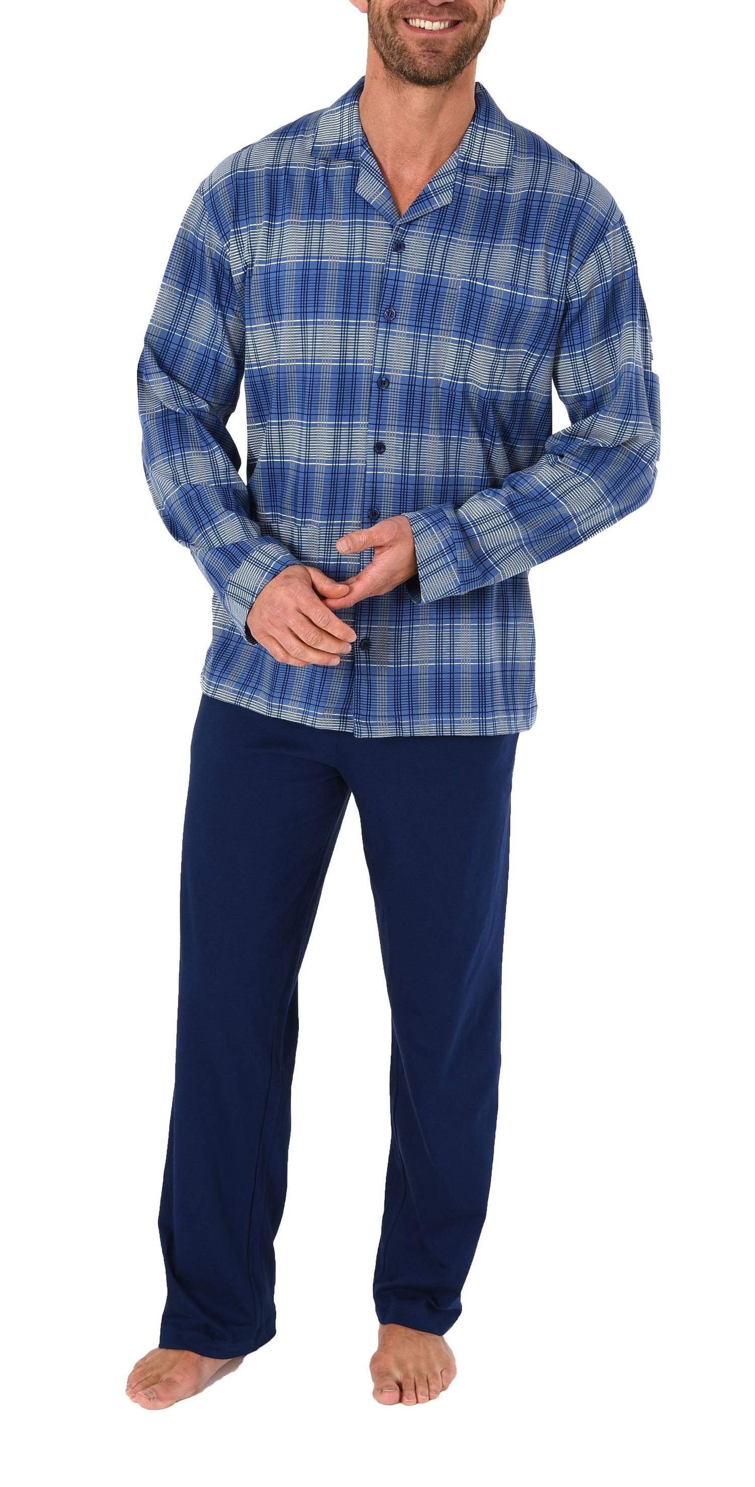 Herren Pyjama lang durchgeknöpft in Karo Optik, Single Jersey – auch in Übergrössen 281 101 90 481