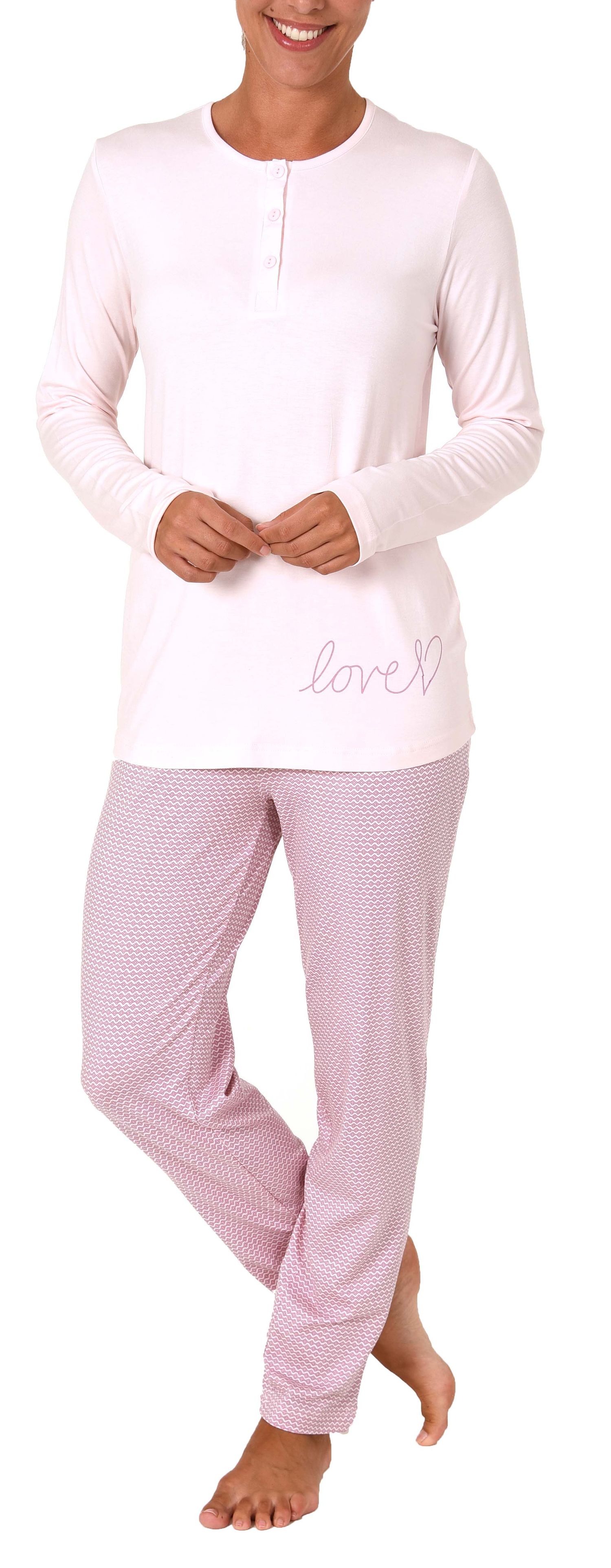 Eleganter Damen Pyjama Schlafanzug lang mit Knopfleiste - 281 201 90 351