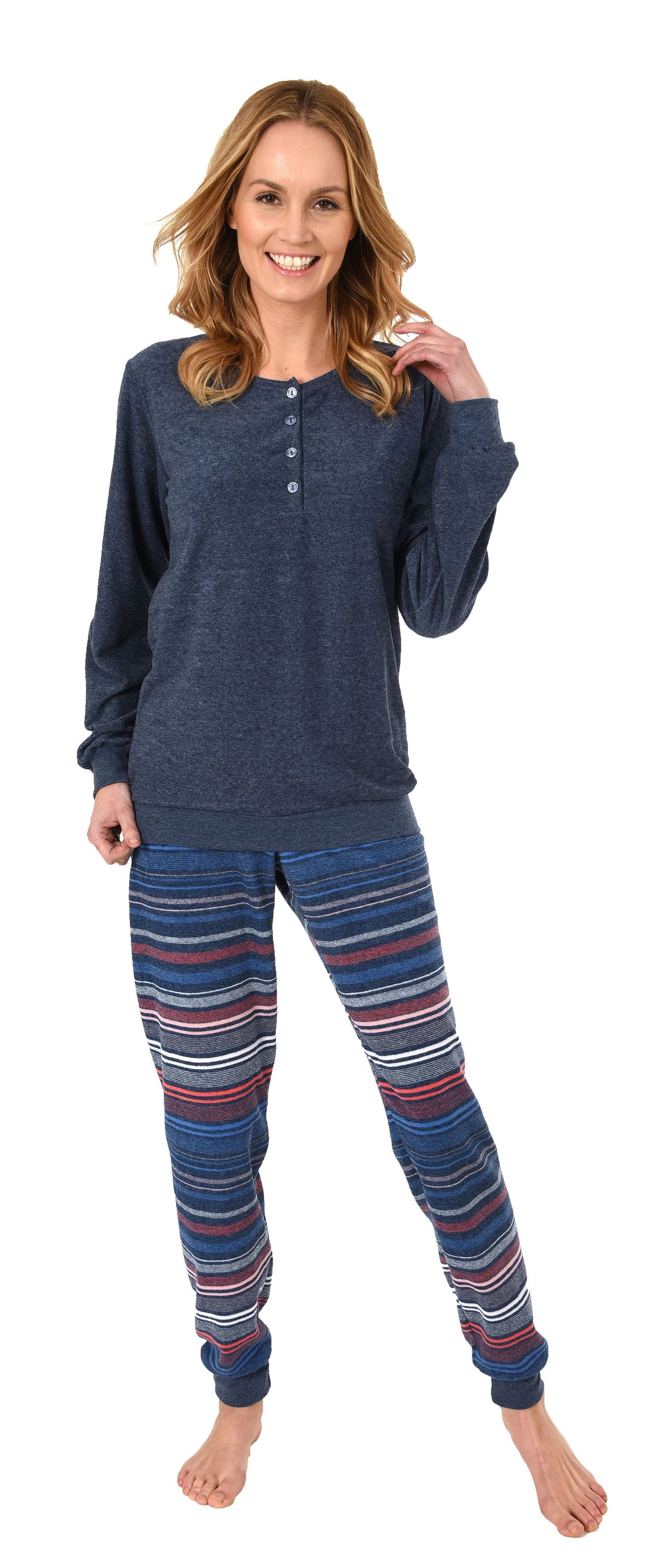 Damen Frottee Pyjama mit Bündchen & Knopfleiste am Hals, auch in Übergrößen bis 60/62! - 281 201 93 236