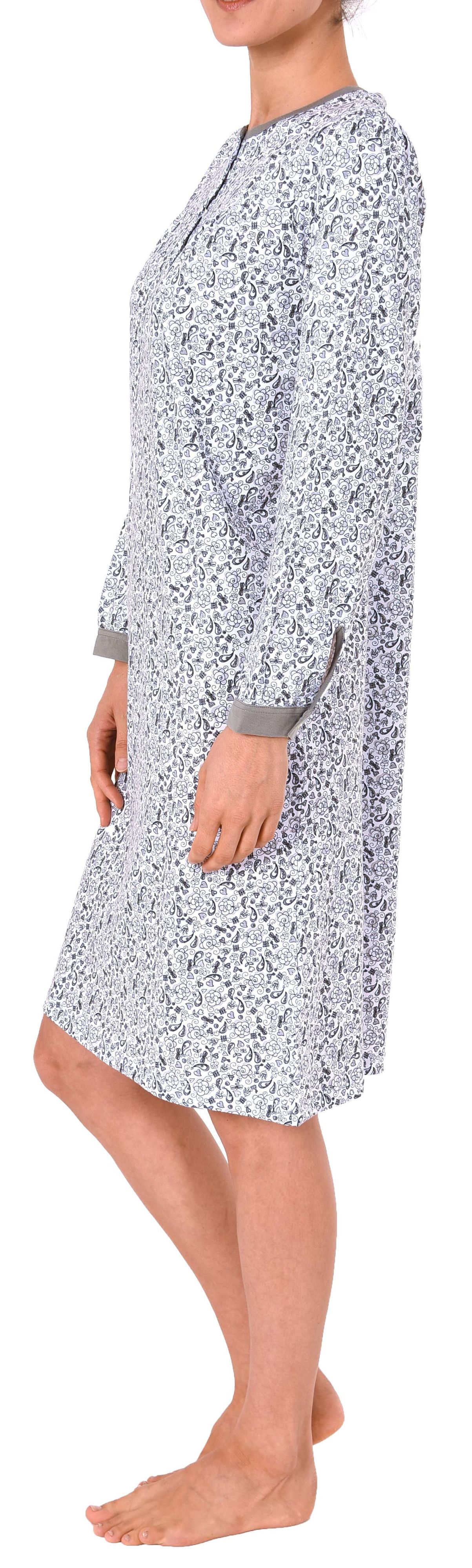Damen Nachthemd langarm mit Flowerprint und Bündchen 105 cm Länge  auch in Übergrössen 281 210 90 100