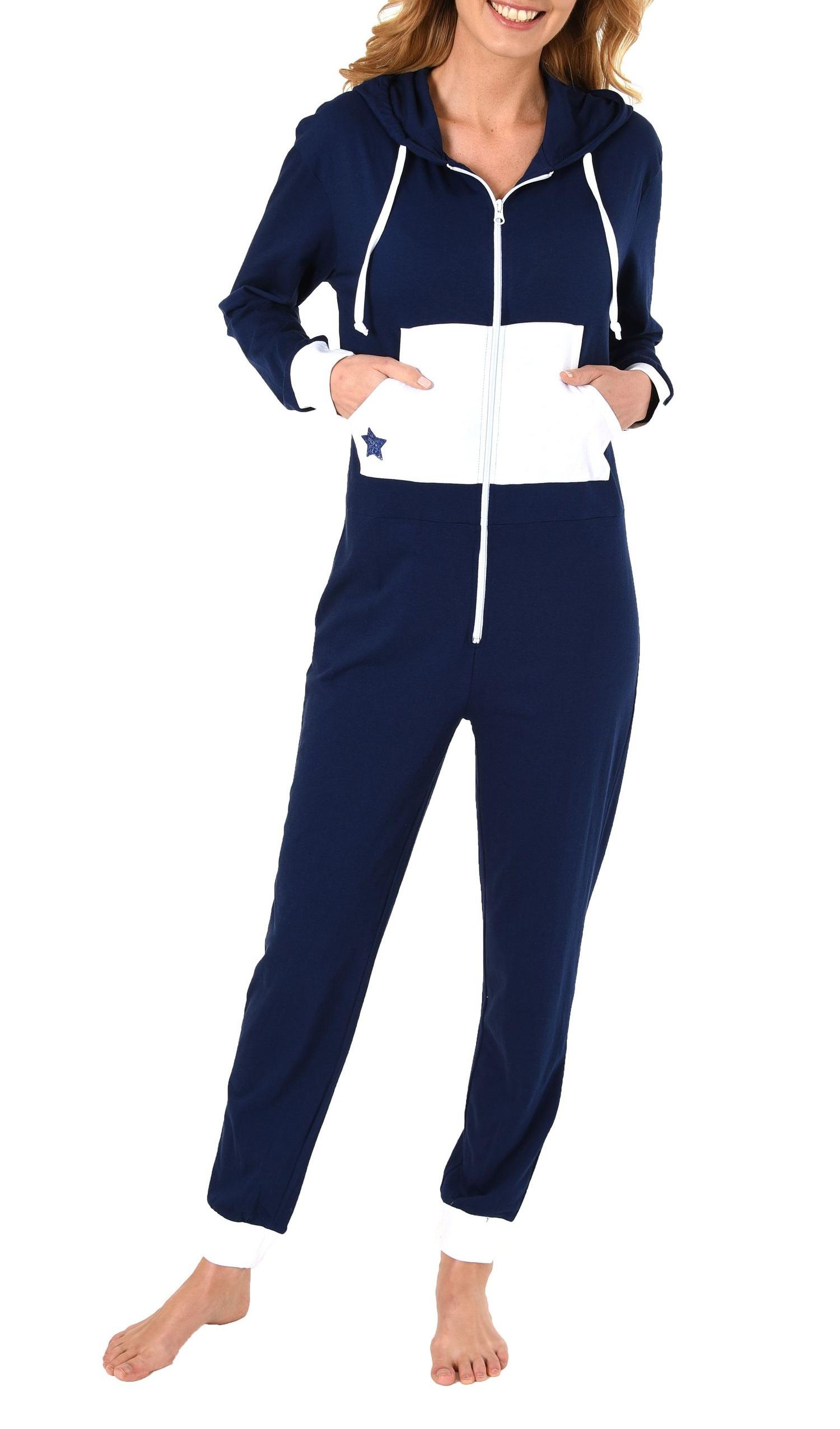 Damen Schlafanzug Einteiler Jumpsuit Overall mit Sterne Motiv - 281 267 90 842