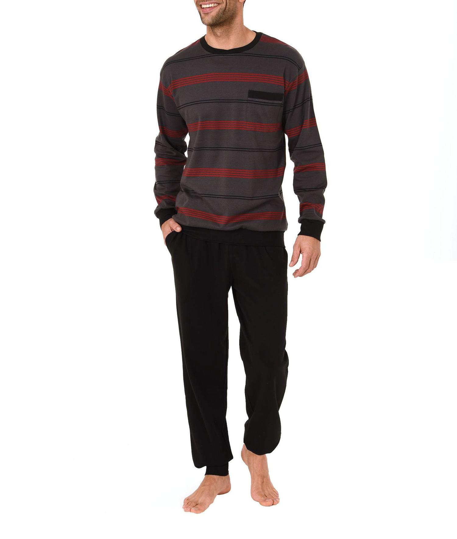 Eleganter Herren Pyjama Schlafanzug langarm mit Bündchen in Streifenoptik – 61446