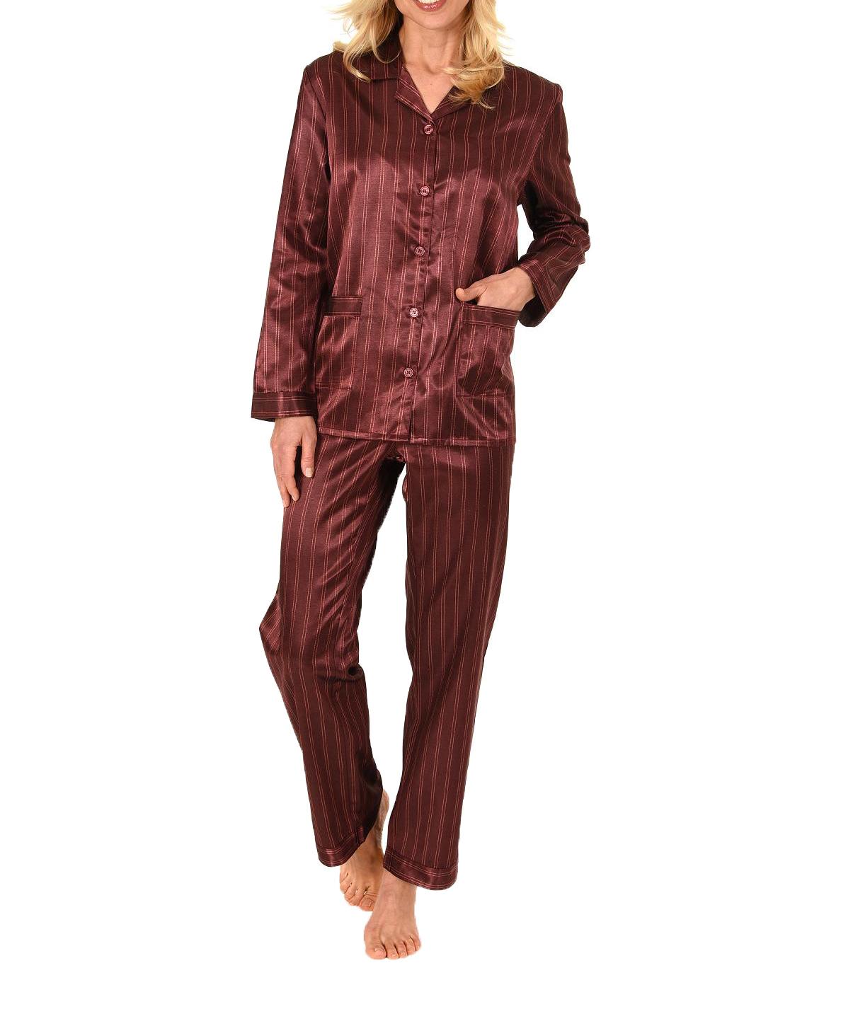 Langer Satin Pyjama, durchgeknöpft - 61509