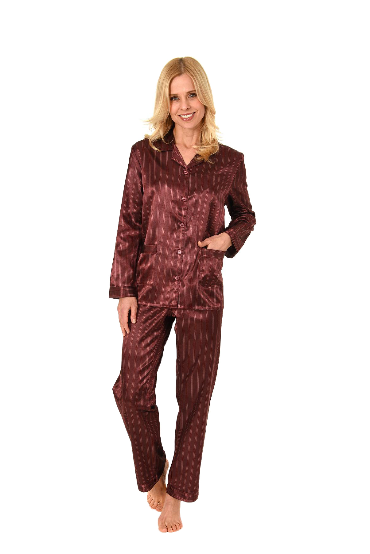 Langer Satin Pyjama, durchgeknöpft - 61509