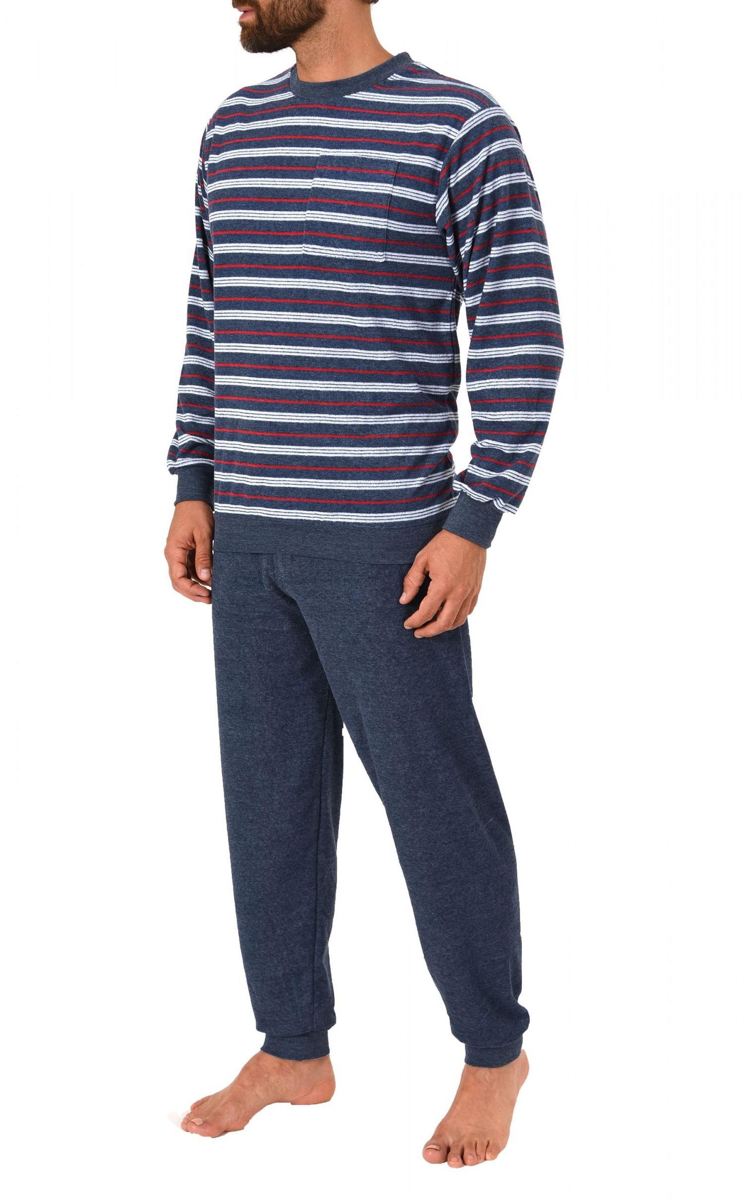 Eleganter Herren Frottee Pyjama Schlafanzug lang mit Bündchen – auch in Übergrössen 61505