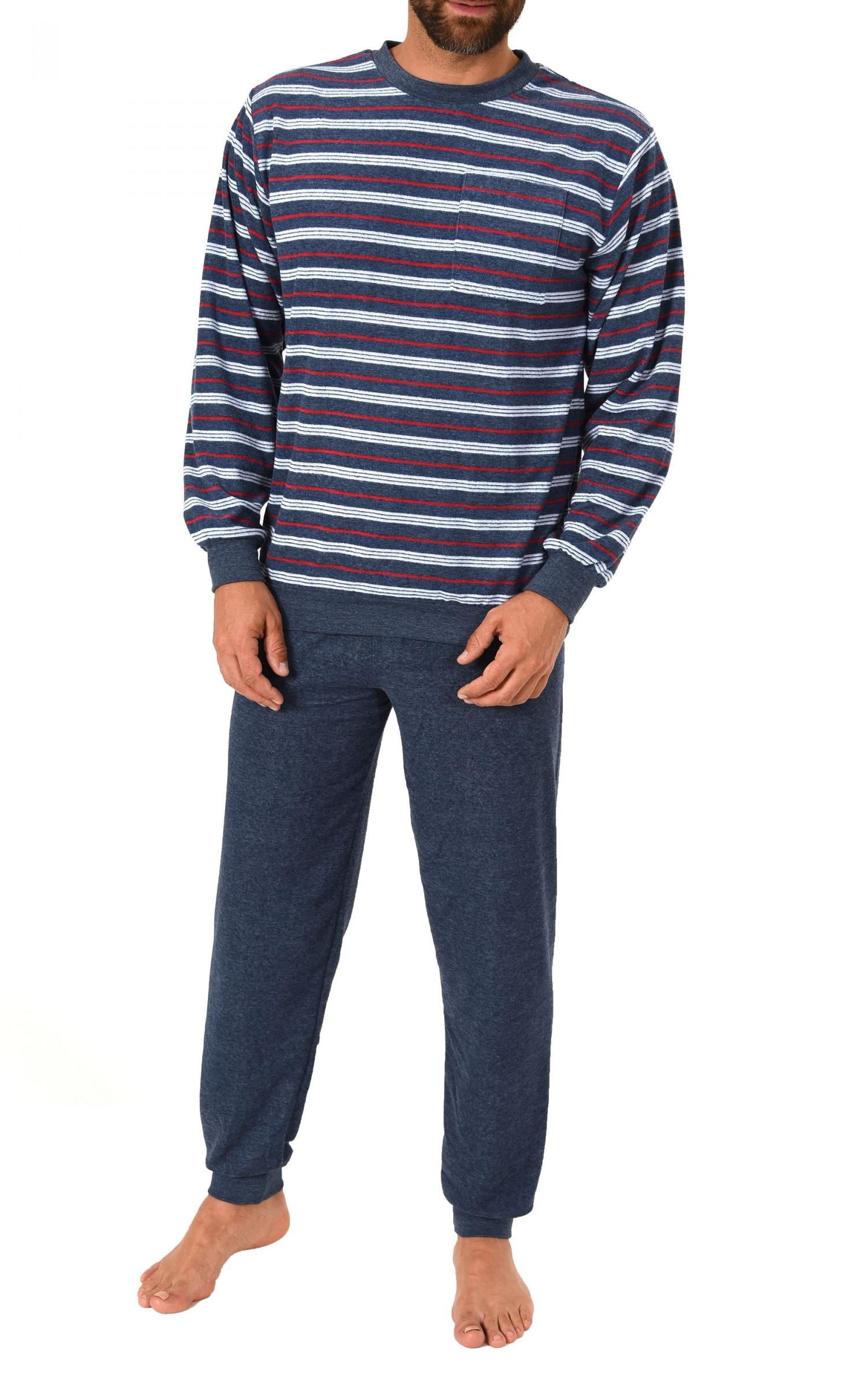 Eleganter Herren Frottee Pyjama Schlafanzug lang mit Bündchen – auch in Übergrössen 61505