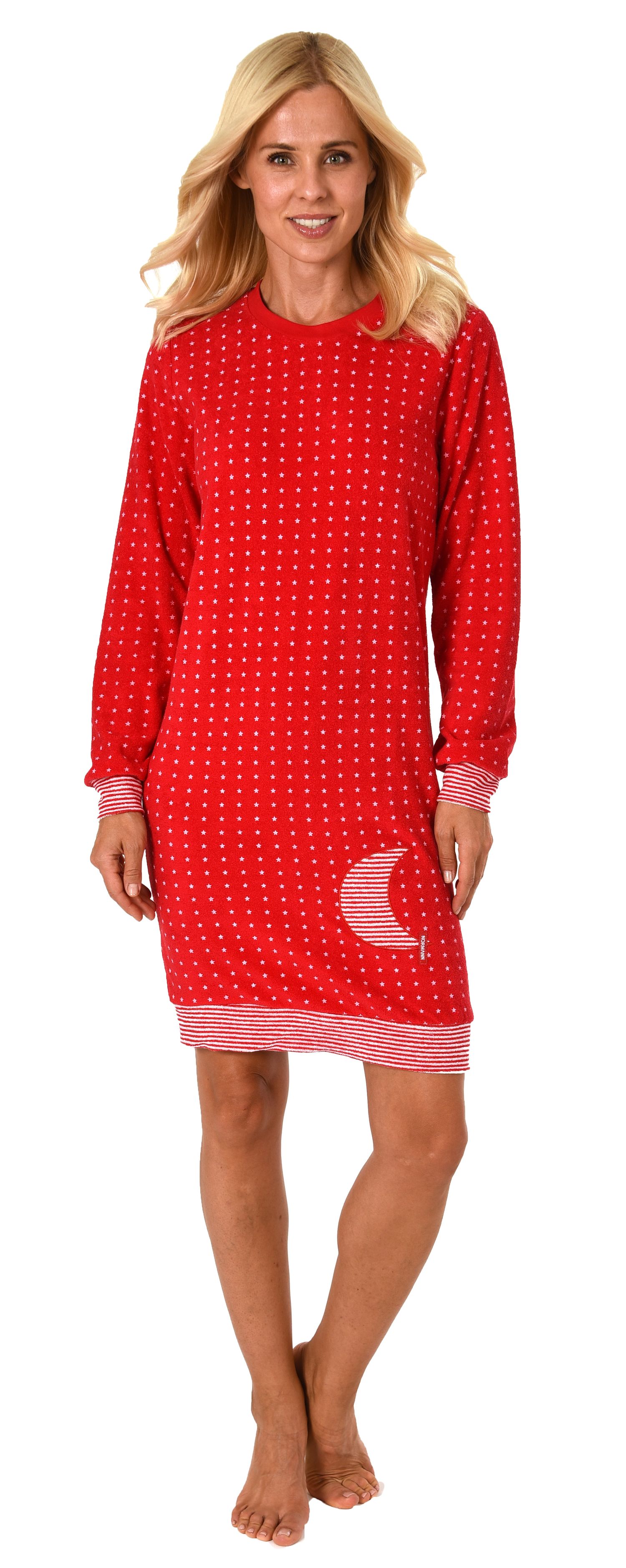 Damen Frottee Nachthemd mit Bündchen Sterne Tupfendesign – auch in Übergrössen bis 60/62 
