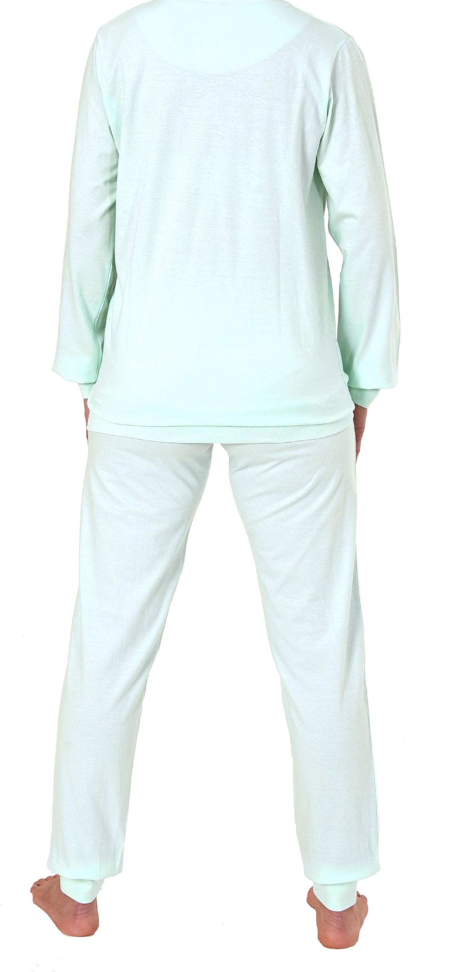 Klassischer Damen Pyjama Schlafanzug mit Bündchen, Knopfleiste und Blume als Motiv 191 201 90 312