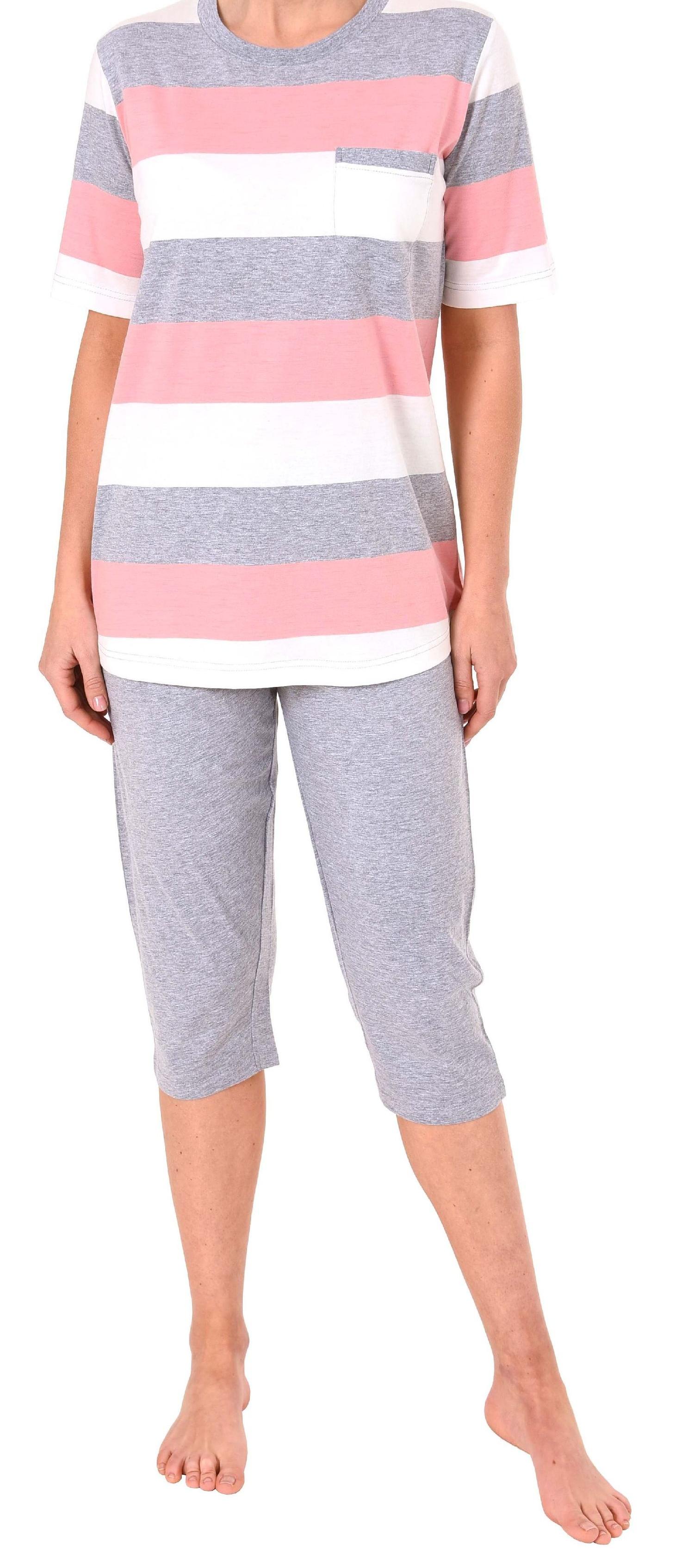 Damen Capri Pyjama kurzarm in wunderschöner Block Streifen Optik - auch in Übergrössen - 191 204 90 101