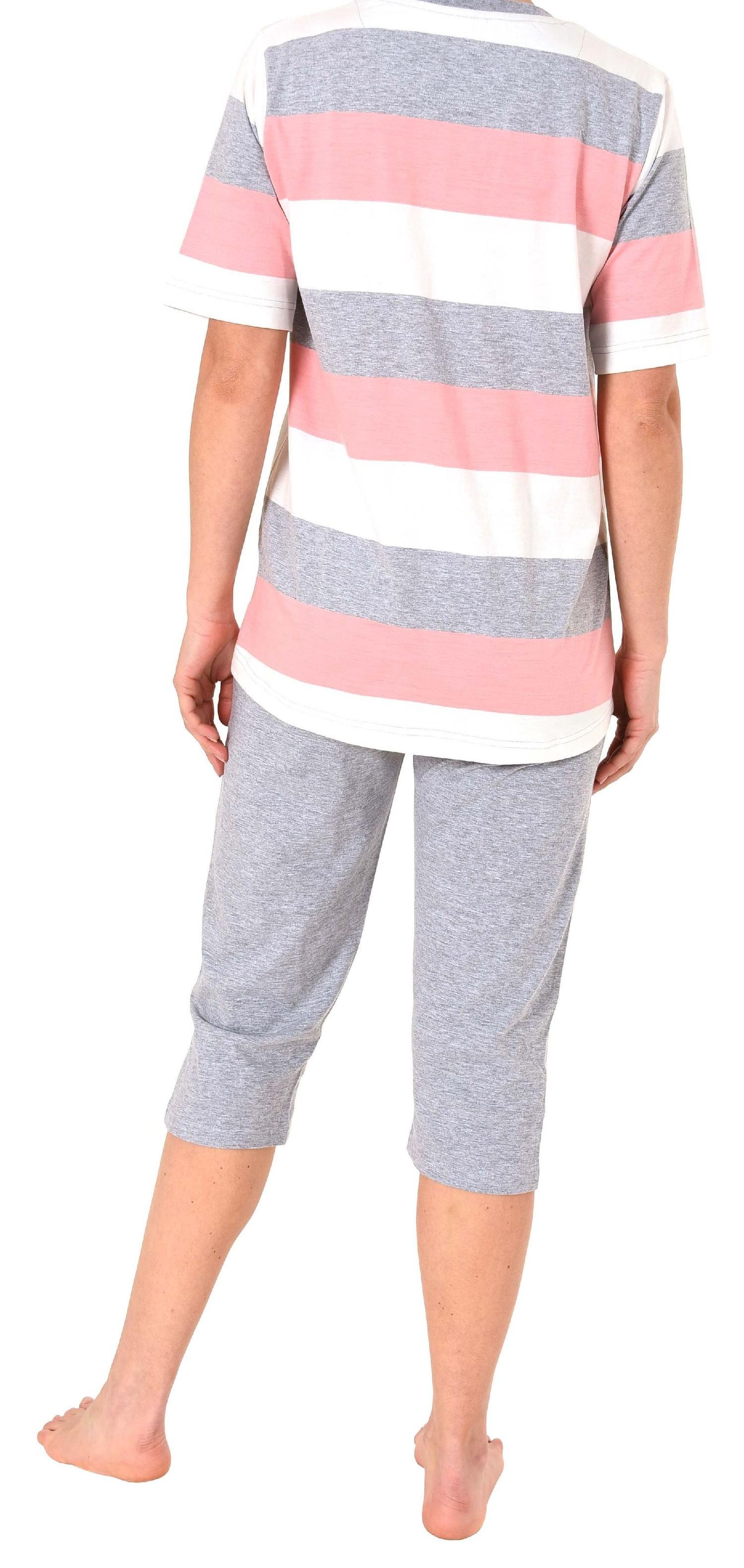 Damen Capri Pyjama kurzarm in wunderschöner Block Streifen Optik - auch in Übergrössen - 191 204 90 101