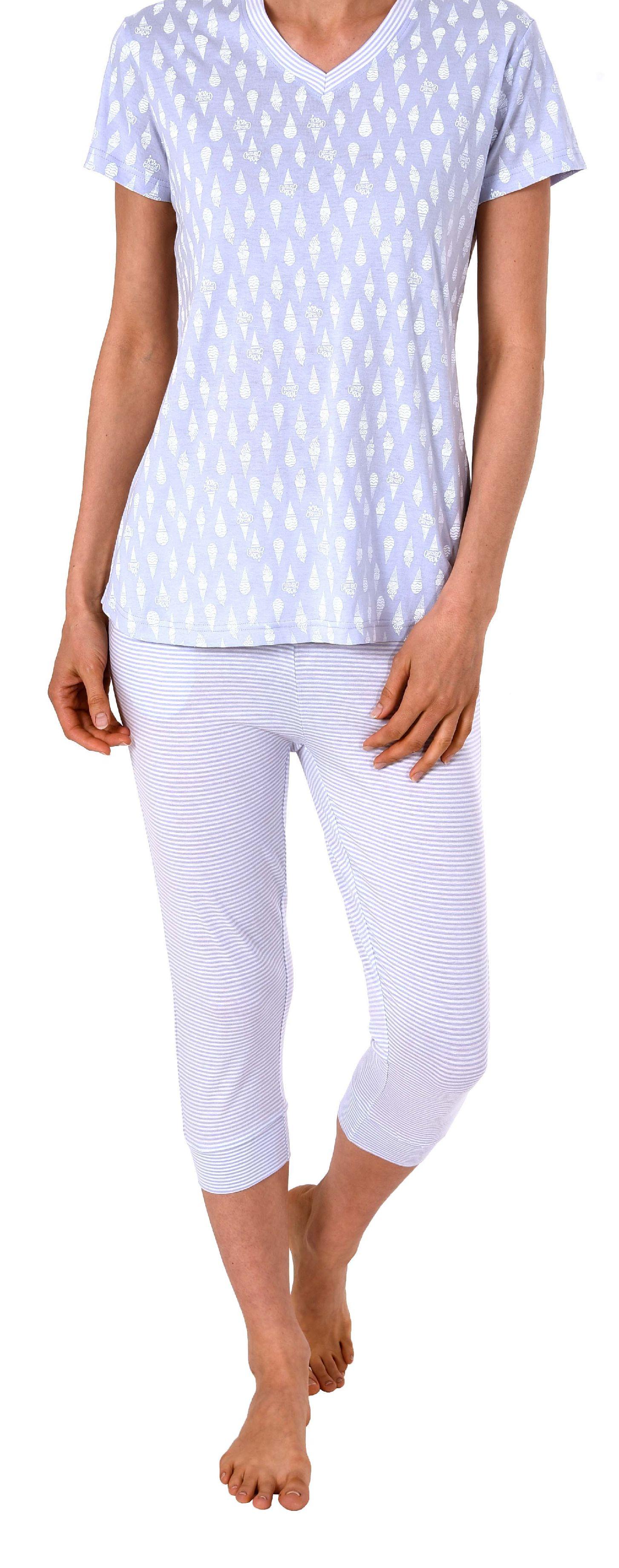 Normann Damen Capri-Pyjama kurzarm mit Ananas als Motiv, coole Optik – 191 204 90 216