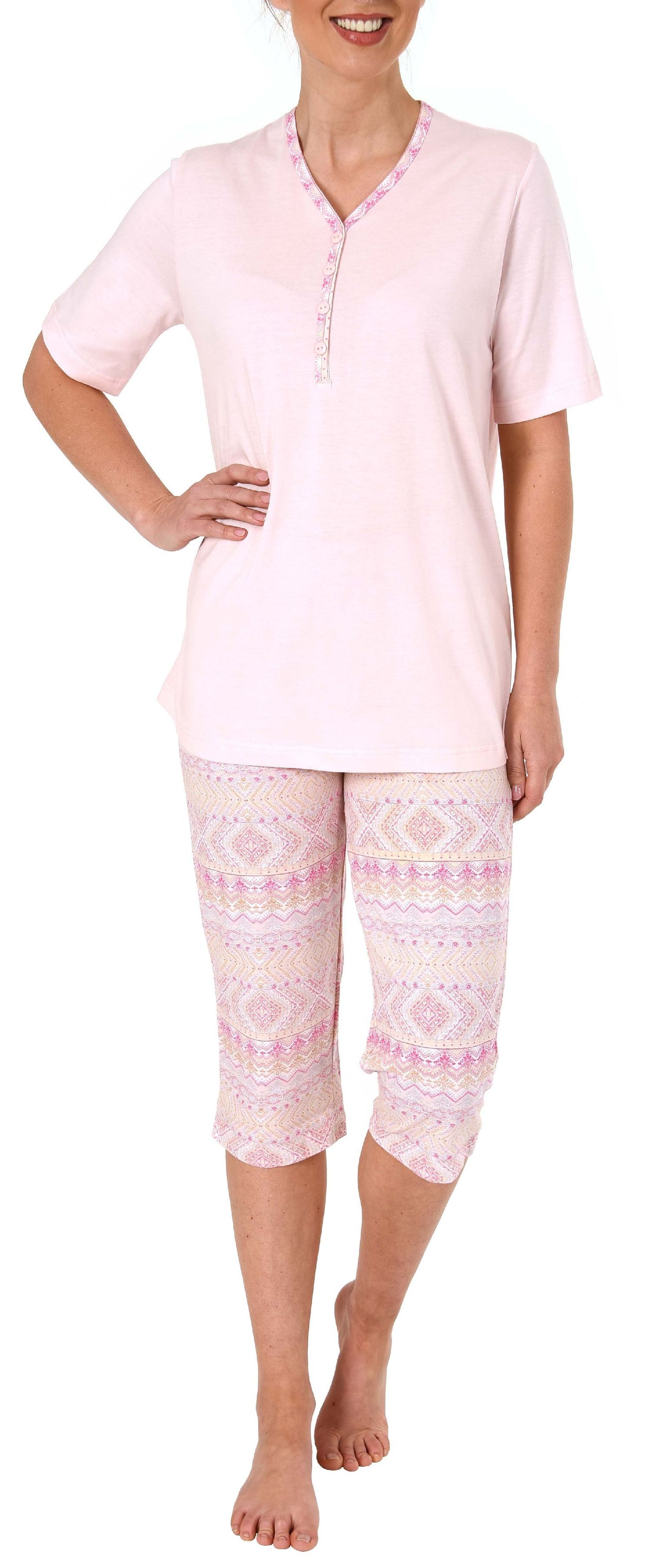 Damen Capri Pyjama kurzarm Ethnolook – auch in Übergrössen bis Grösse 60/62 – 204 90 226