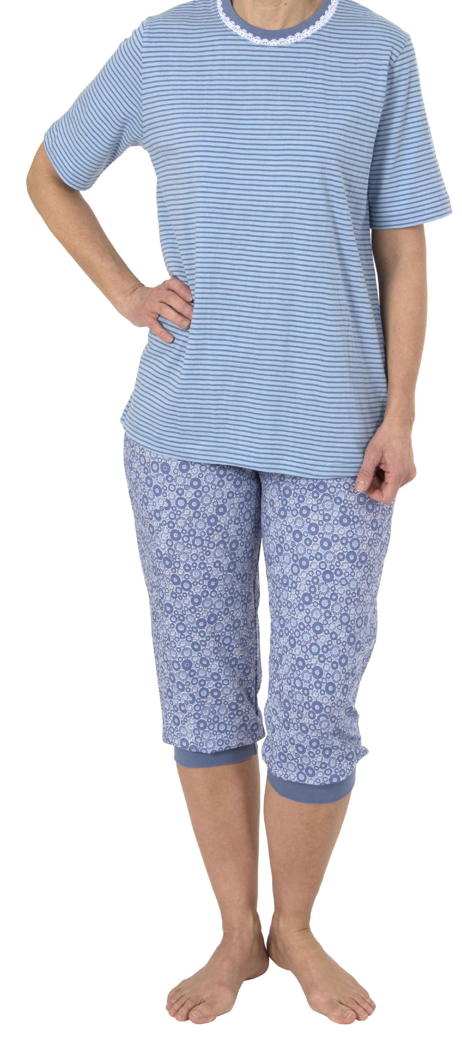 Damen Capri Pyjama kurzarm und mit Spitzenbesatz– auch in Übergrössen bis Grösse 60/62 - 191 204 90 838 Damen Capri Pyjama kurzarm und mit Spitzenbesatz– auch in Übergrössen bis Grösse 60/62 - 191 204 90 838