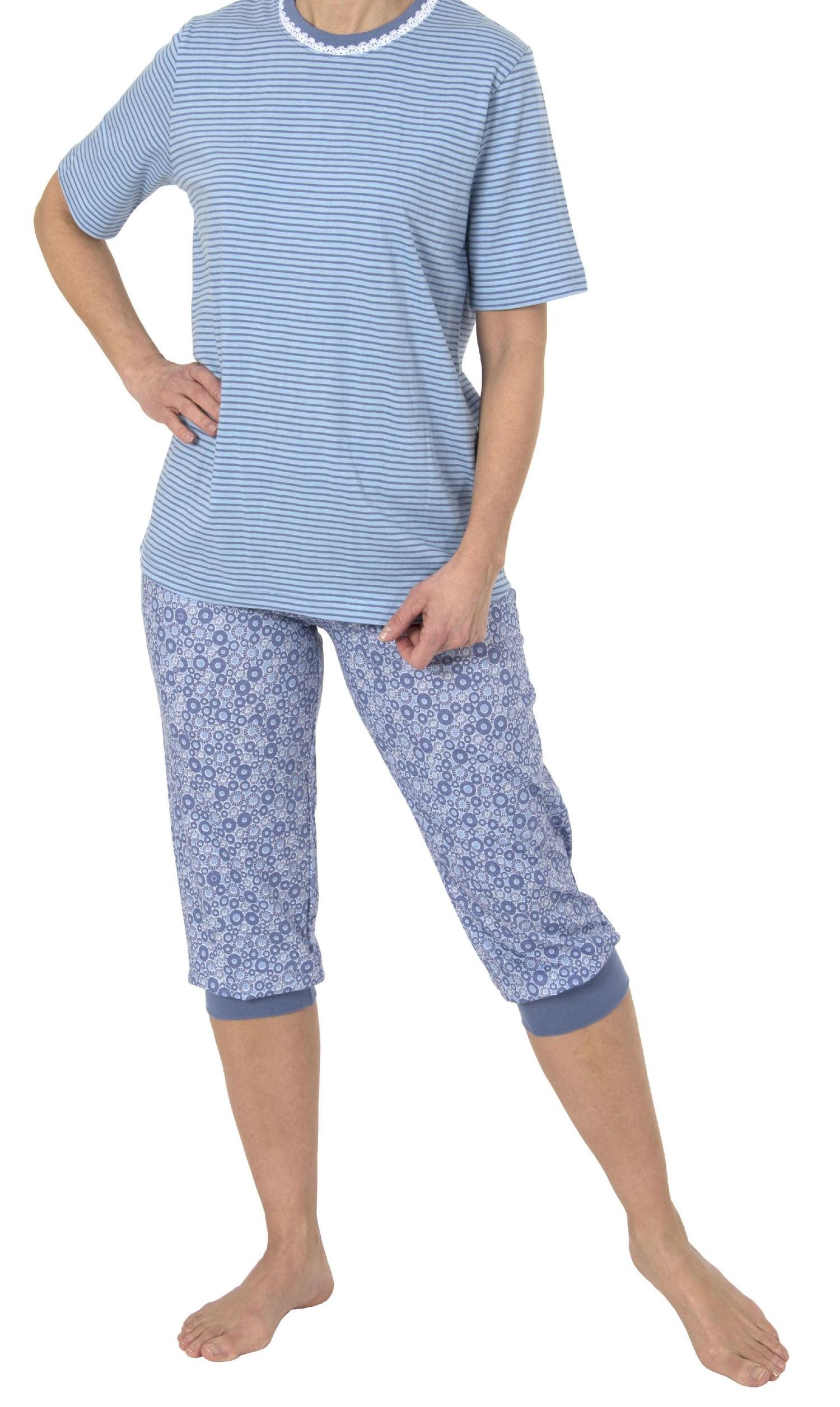 Damen Capri Pyjama kurzarm und mit Spitzenbesatz– auch in Übergrössen bis Grösse 60/62 - 191 204 90 838 Damen Capri Pyjama kurzarm und mit Spitzenbesatz– auch in Übergrössen bis Grösse 60/62 - 191 204 90 838