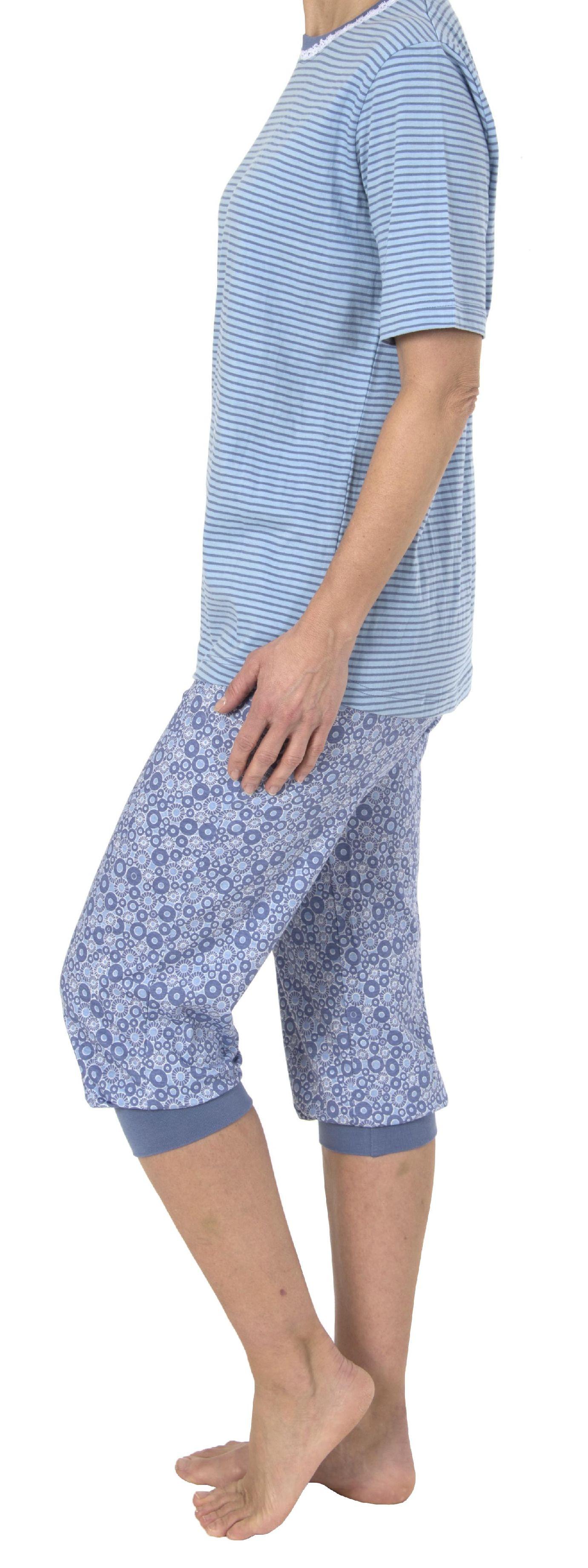 Damen Capri Pyjama kurzarm und mit Spitzenbesatz– auch in Übergrössen bis Grösse 60/62 - 191 204 90 838