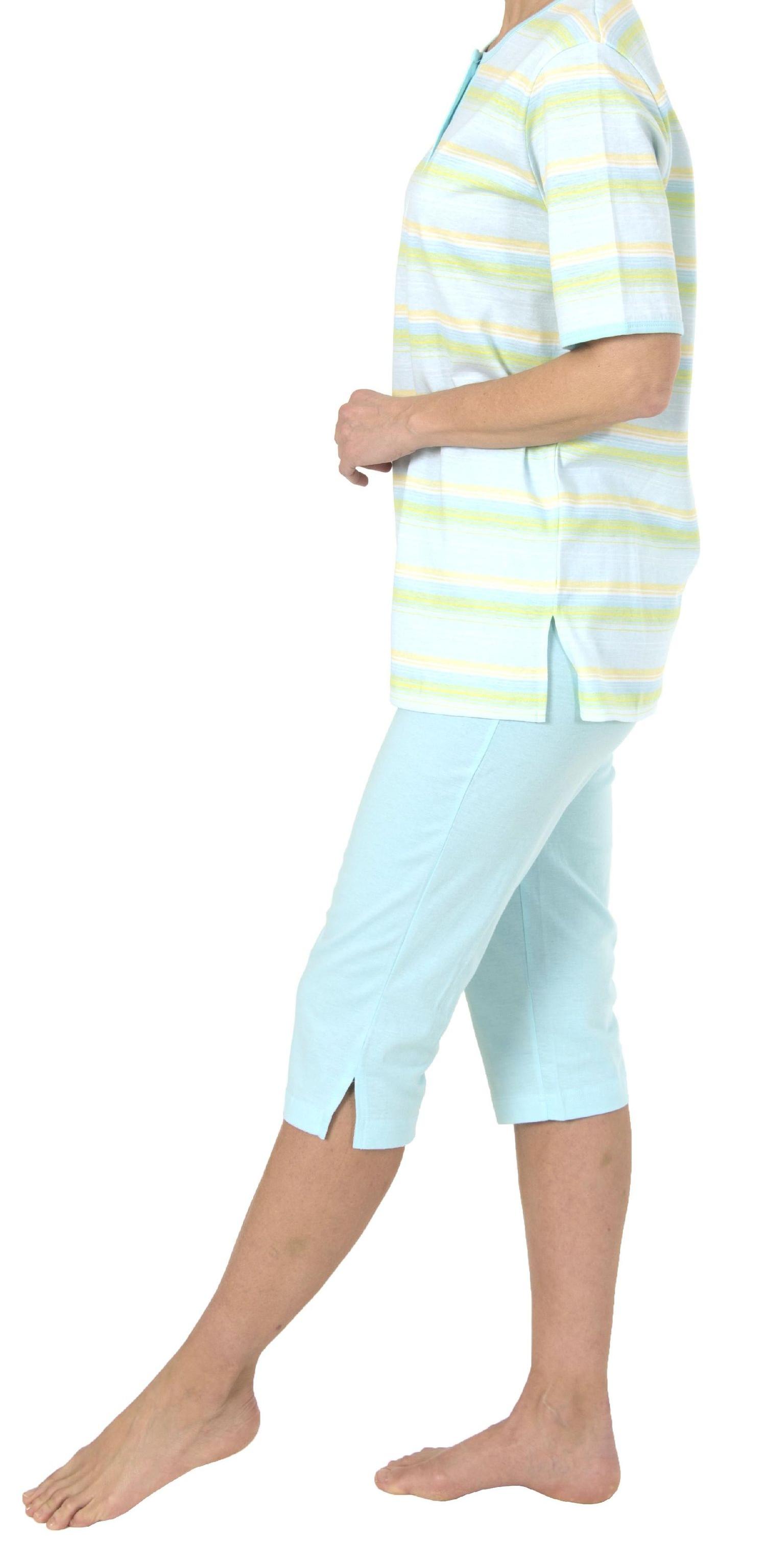 Damen Capri Pyjama Schlafanzug kurzarm in zarter pastellfarbenen Streifenoptik 204 90 863 Damen Capri Pyjama Schlafanzug kurzarm in zarter pastellfarbenen Streifenoptik 204 90 863