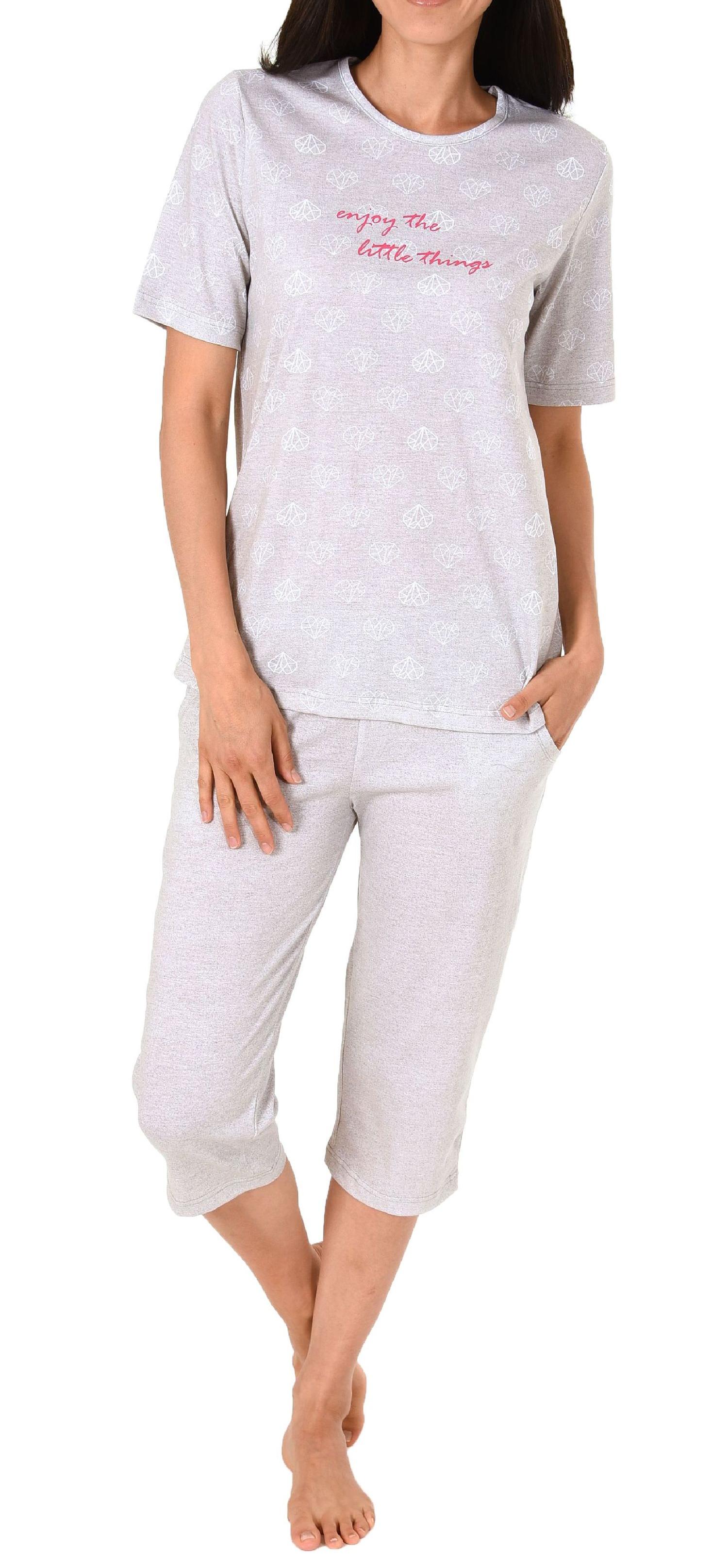 Normann Damen Capri Pyjama kurzarm in lässiger Optik mit grafischen Designs 191 204 90 879