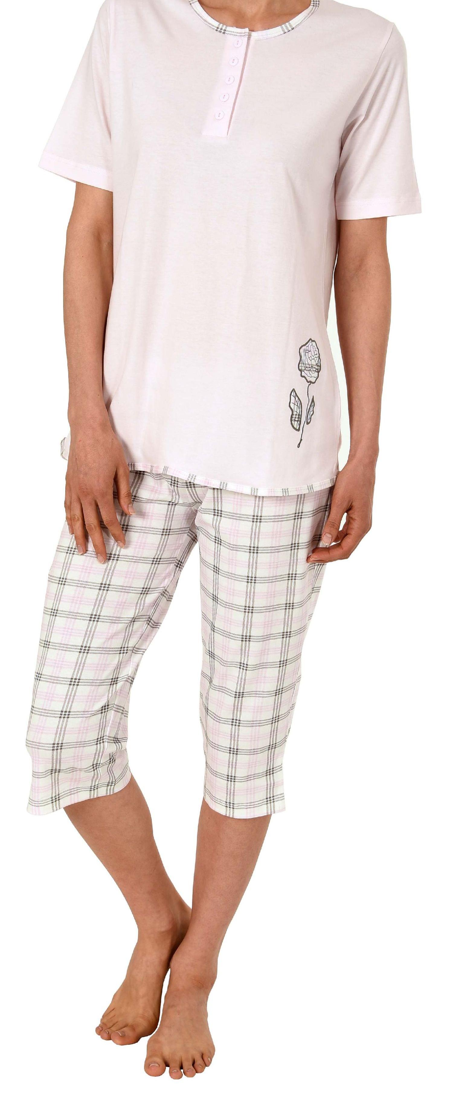 Normann Damen Capri Pyjama Schlafanzug kurzarm, Caprihose mit Karomuster 191 204 90 946 Normann Damen Capri Pyjama Schlafanzug kurzarm, Caprihose mit Karomuster 191 204 90 946