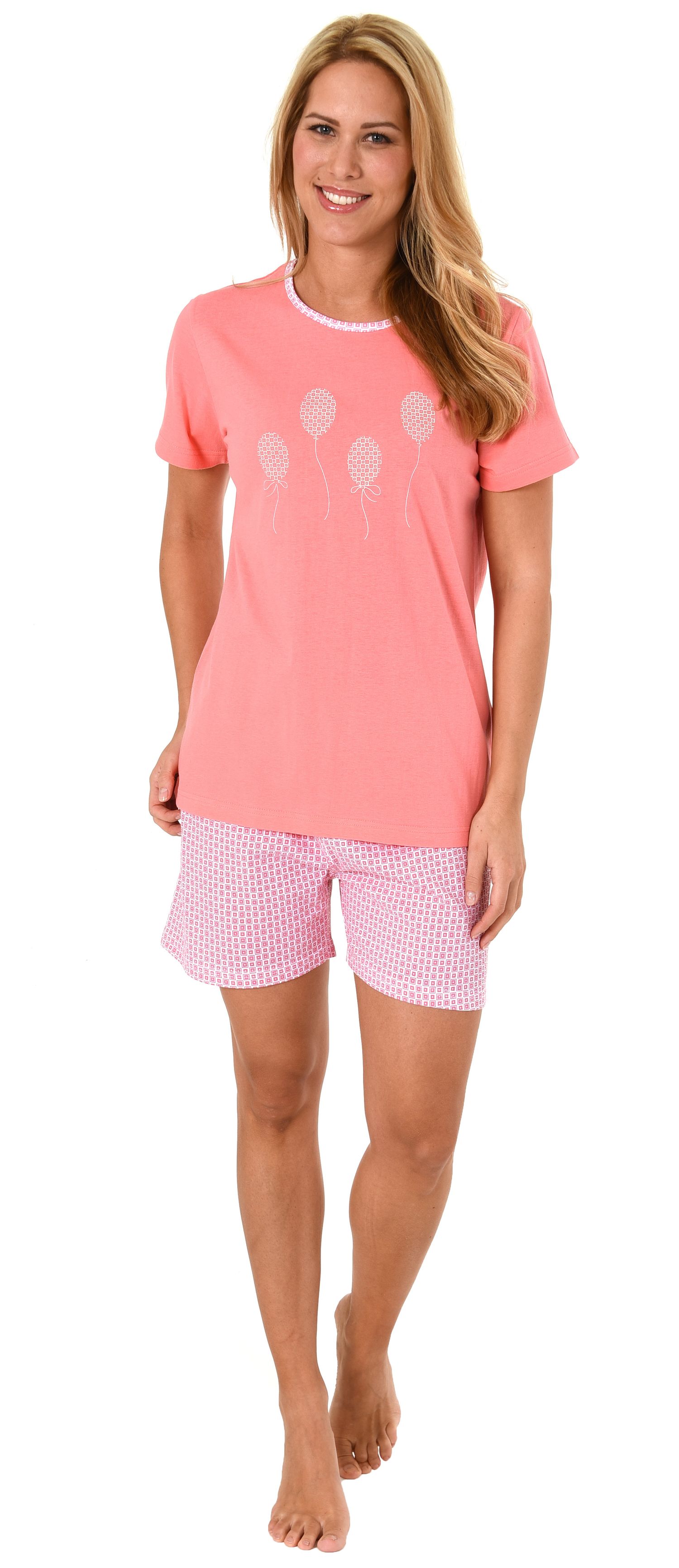 Süßer Damen kurzarm Schlafanzug, Shorty Pyjama mit Lufballons / Minimal - 60879