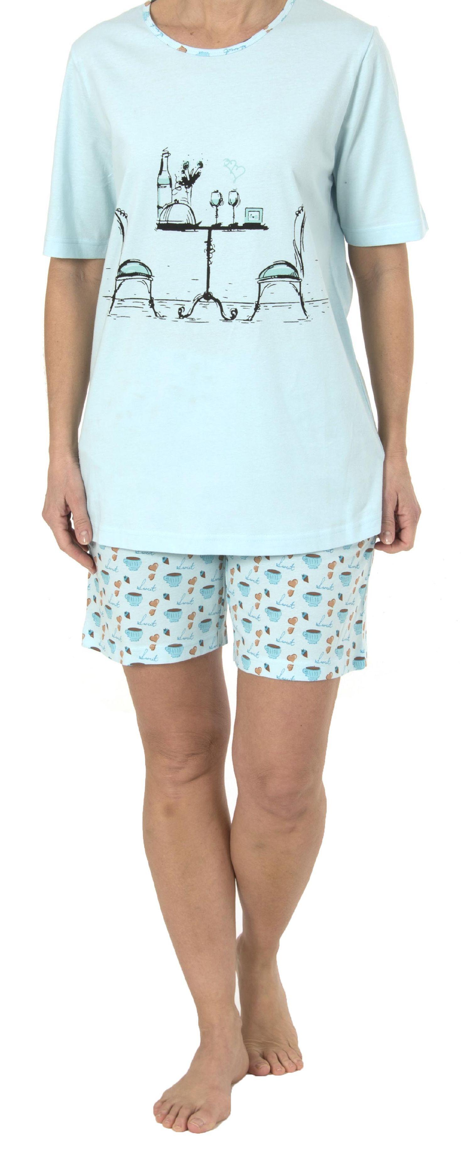 Lässiger Damen Shorty Pyjama Schlafanzug kurzarm mit verspielten Motiv -191 205 90 206 