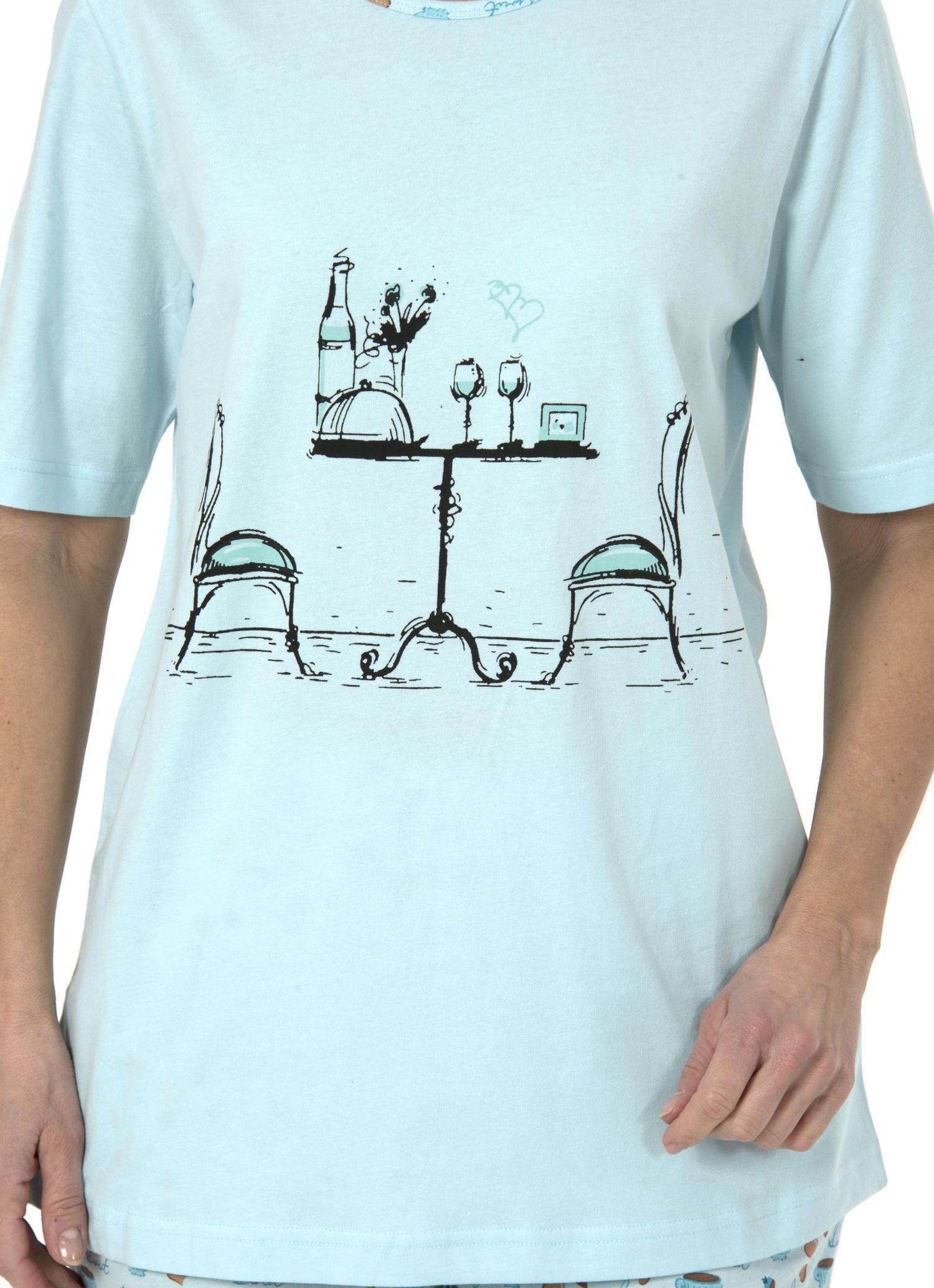 Lässiger Damen Shorty Pyjama Schlafanzug kurzarm mit verspielten Motiv -191 205 90 206 