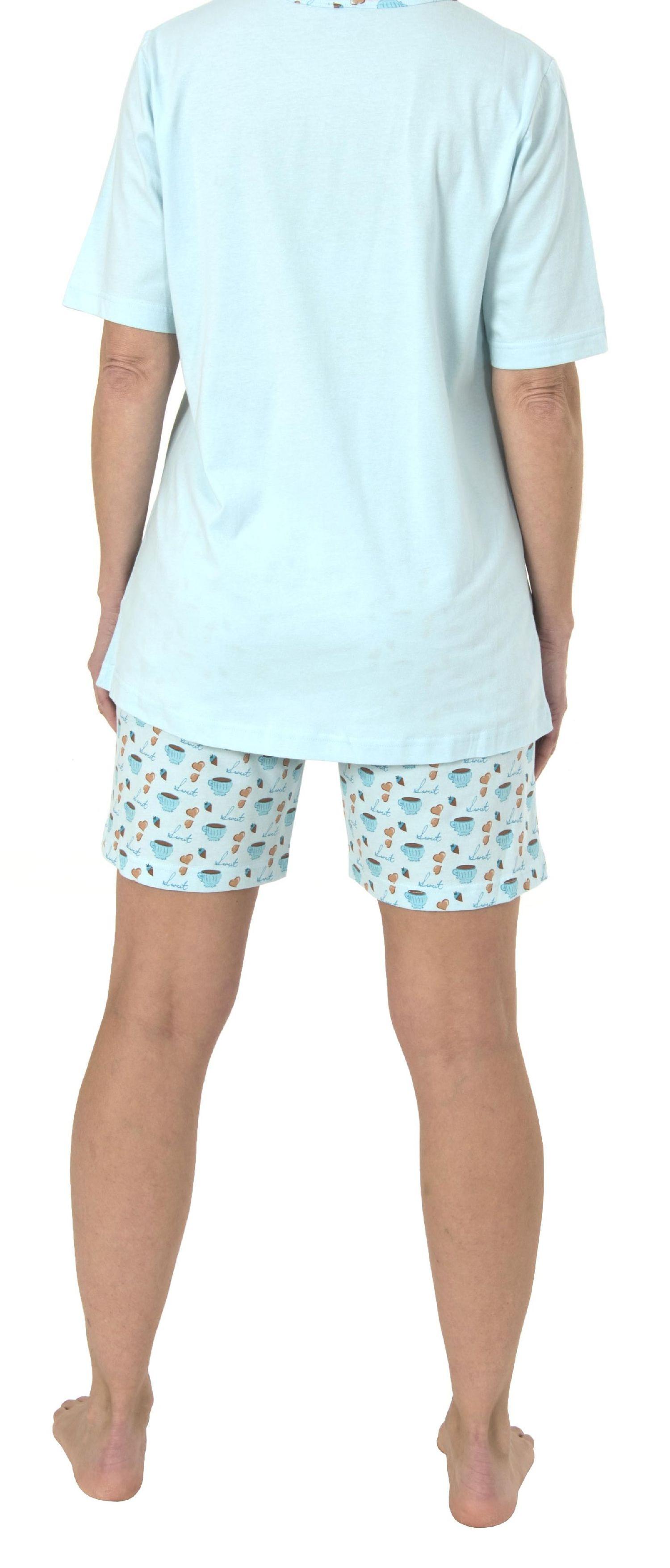 Lässiger Damen Shorty Pyjama Schlafanzug kurzarm mit verspielten Motiv -191 205 90 206 
