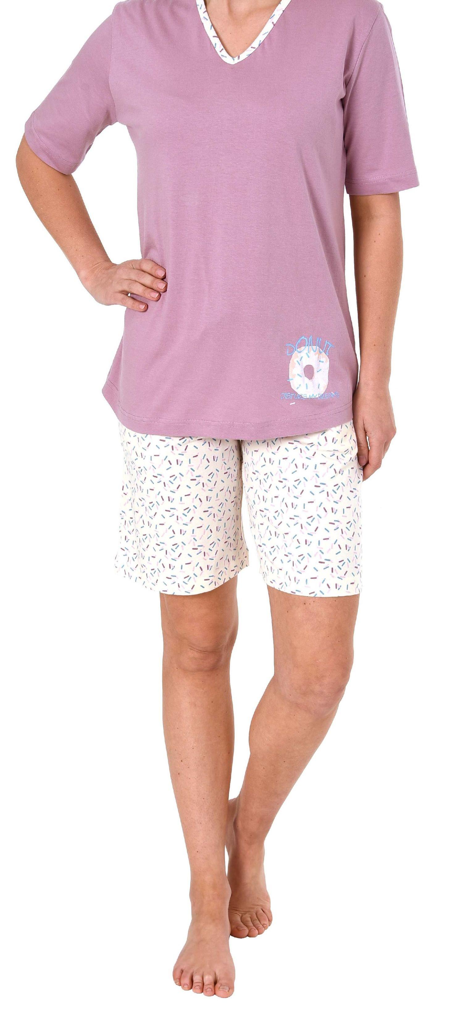 Süsser Damen Shorty-Pyjama Schlafanzug kurzarm mit Donut als Motiv - 191 205 90 222