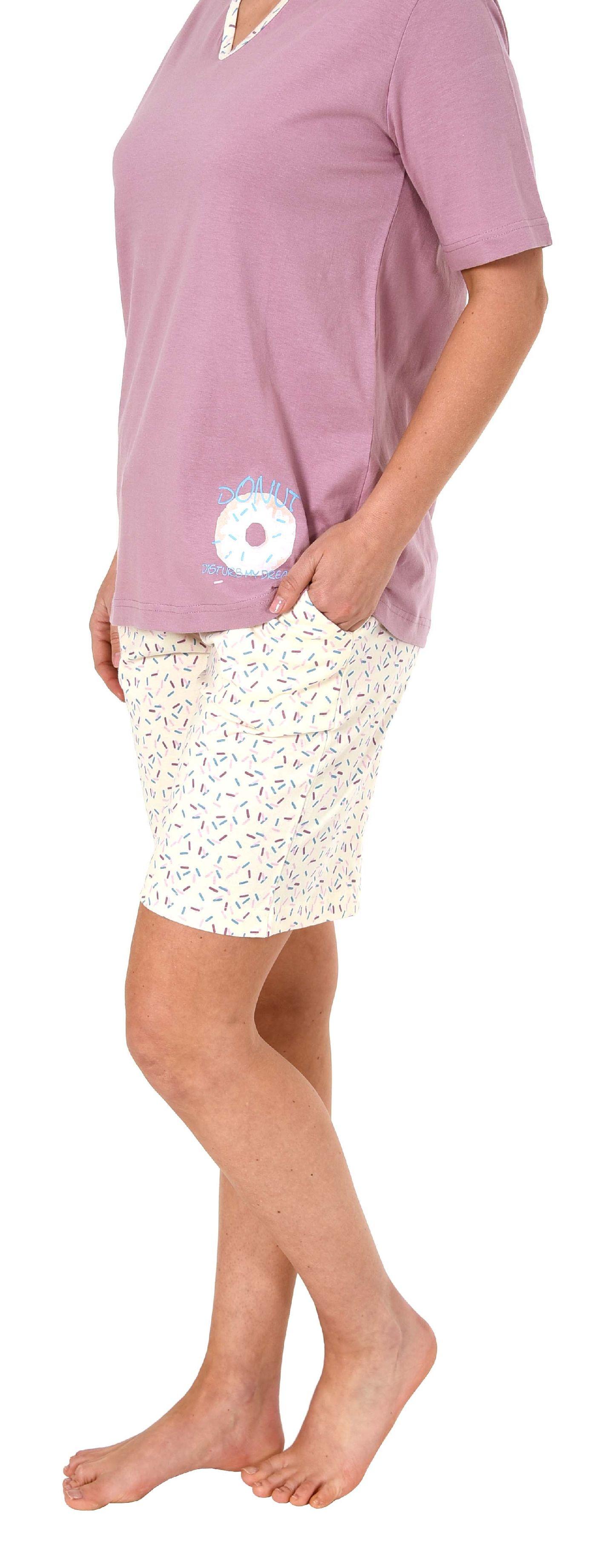 Süsser Damen Shorty-Pyjama Schlafanzug kurzarm mit Donut als Motiv - 191 205 90 222