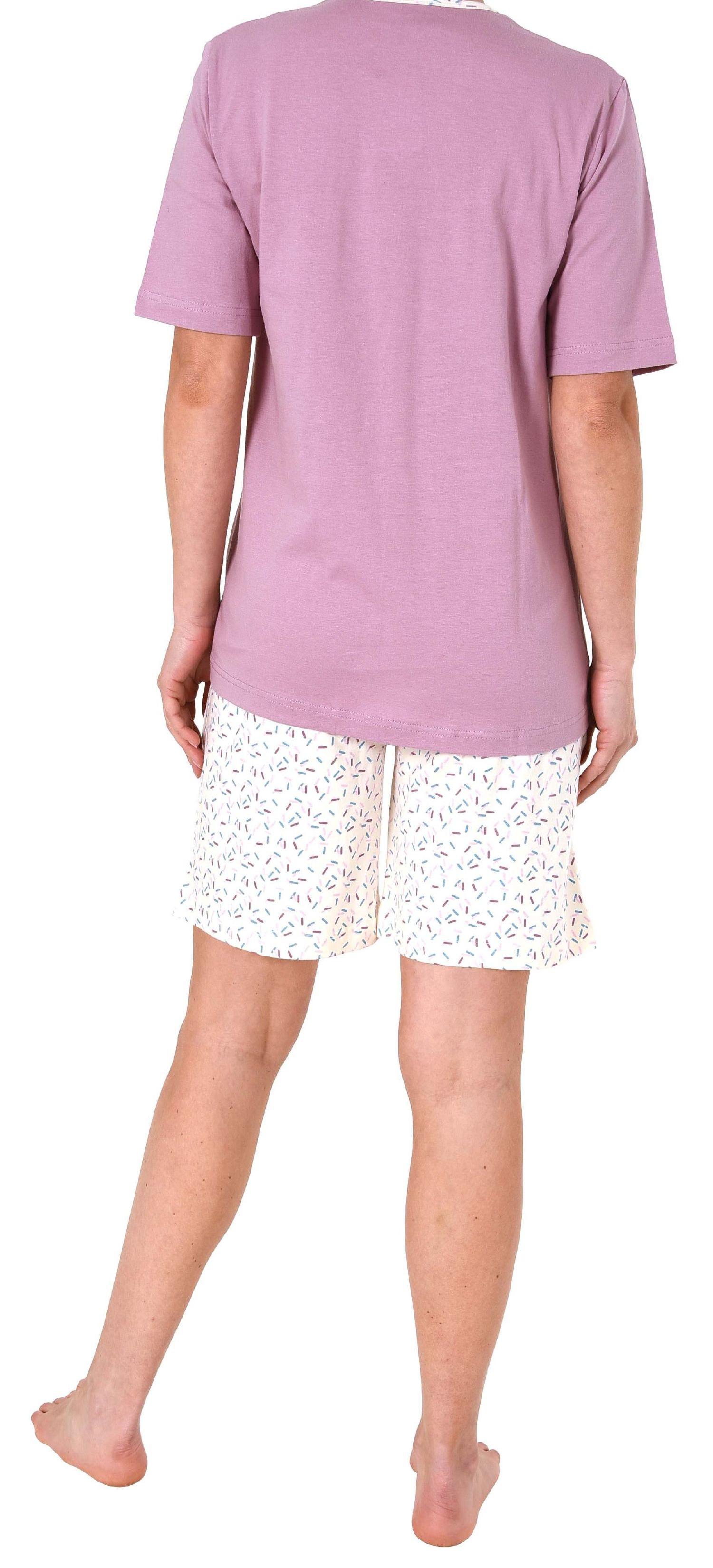 Süsser Damen Shorty-Pyjama Schlafanzug kurzarm mit Donut als Motiv - 191 205 90 222