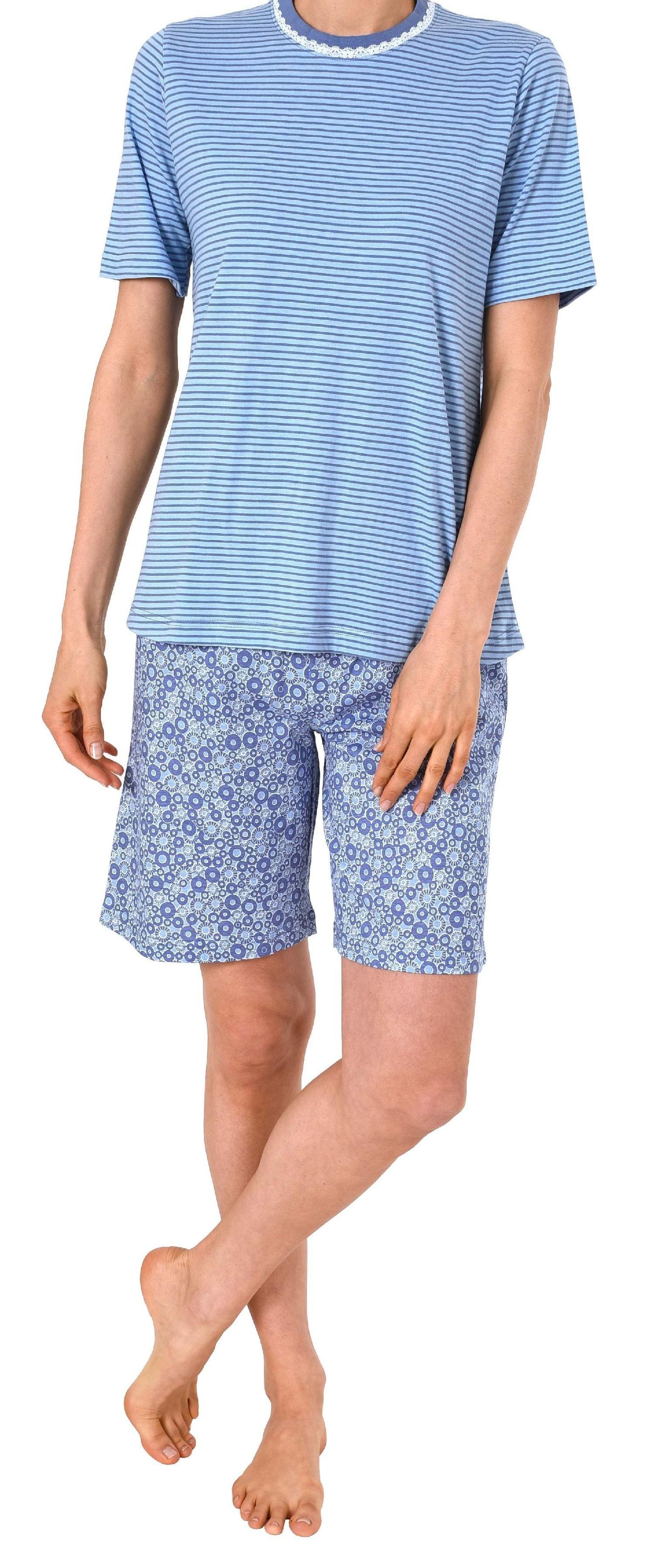 Damen Shorty Pyjama kurzarm mit Spitzenbesatz- auch in Übergrössen bis Grösse 60/62 - 191 205 90 838