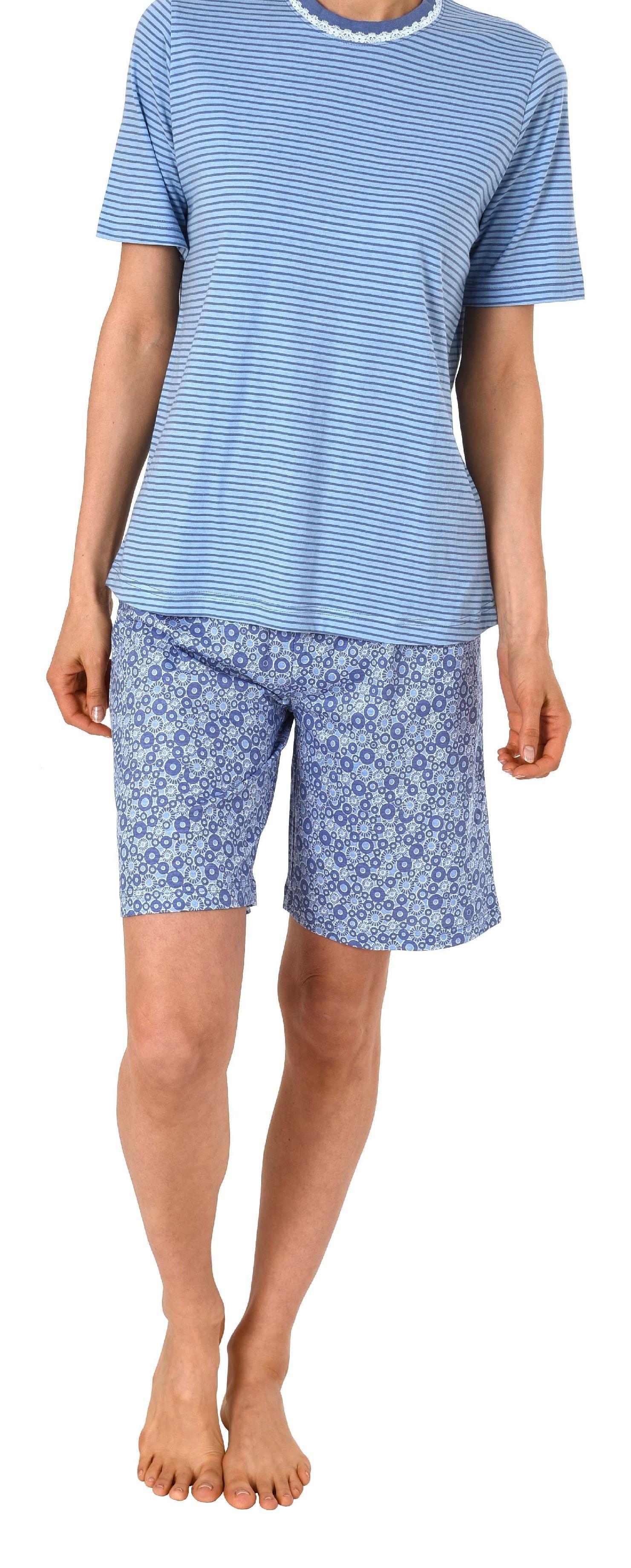 Damen Shorty Pyjama kurzarm mit Spitzenbesatz- auch in Übergrössen bis Grösse 60/62 - 191 205 90 838