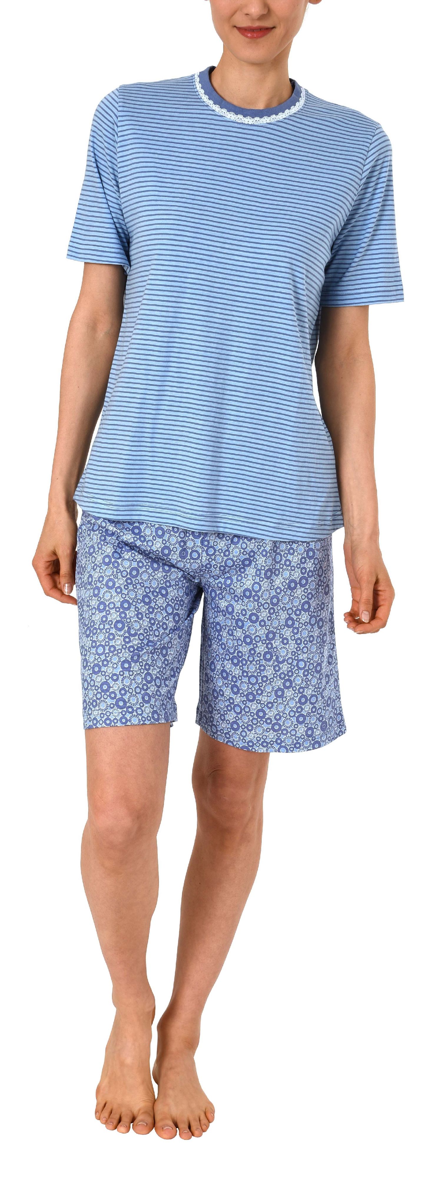 Damen Shorty Pyjama kurzarm mit Spitzenbesatz- auch in Übergrössen bis Grösse 60/62 - 191 205 90 838