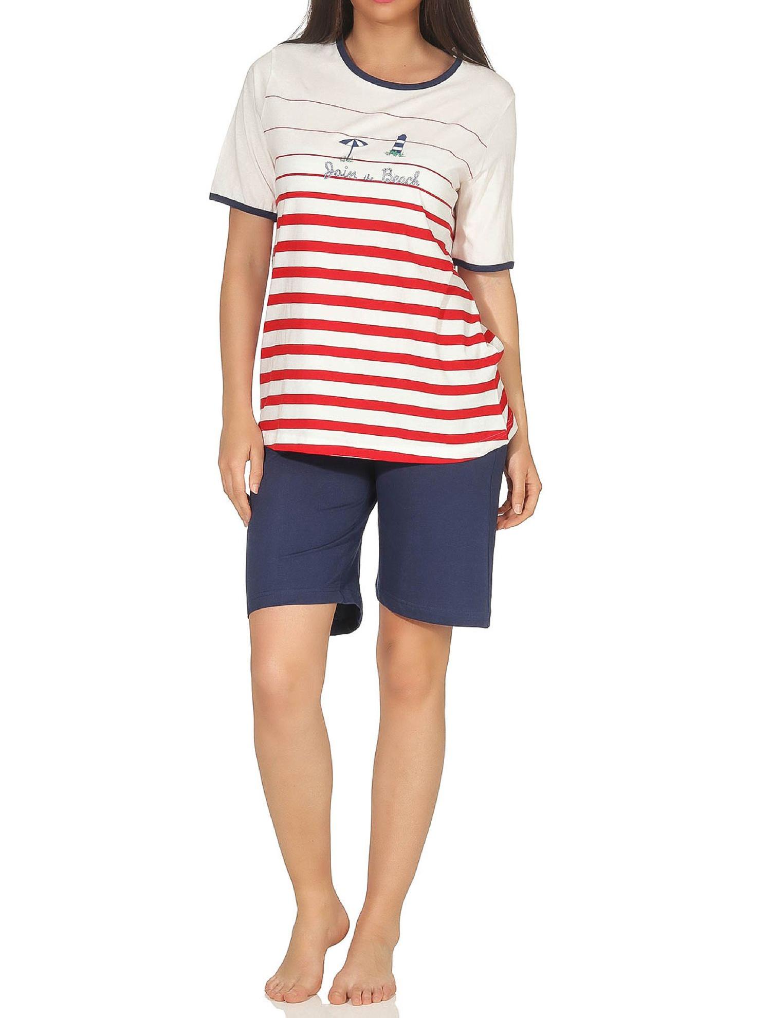 Damen Shorty-Pyjama kurzarm von Normann in maritimer Optik - 191 205 90 920