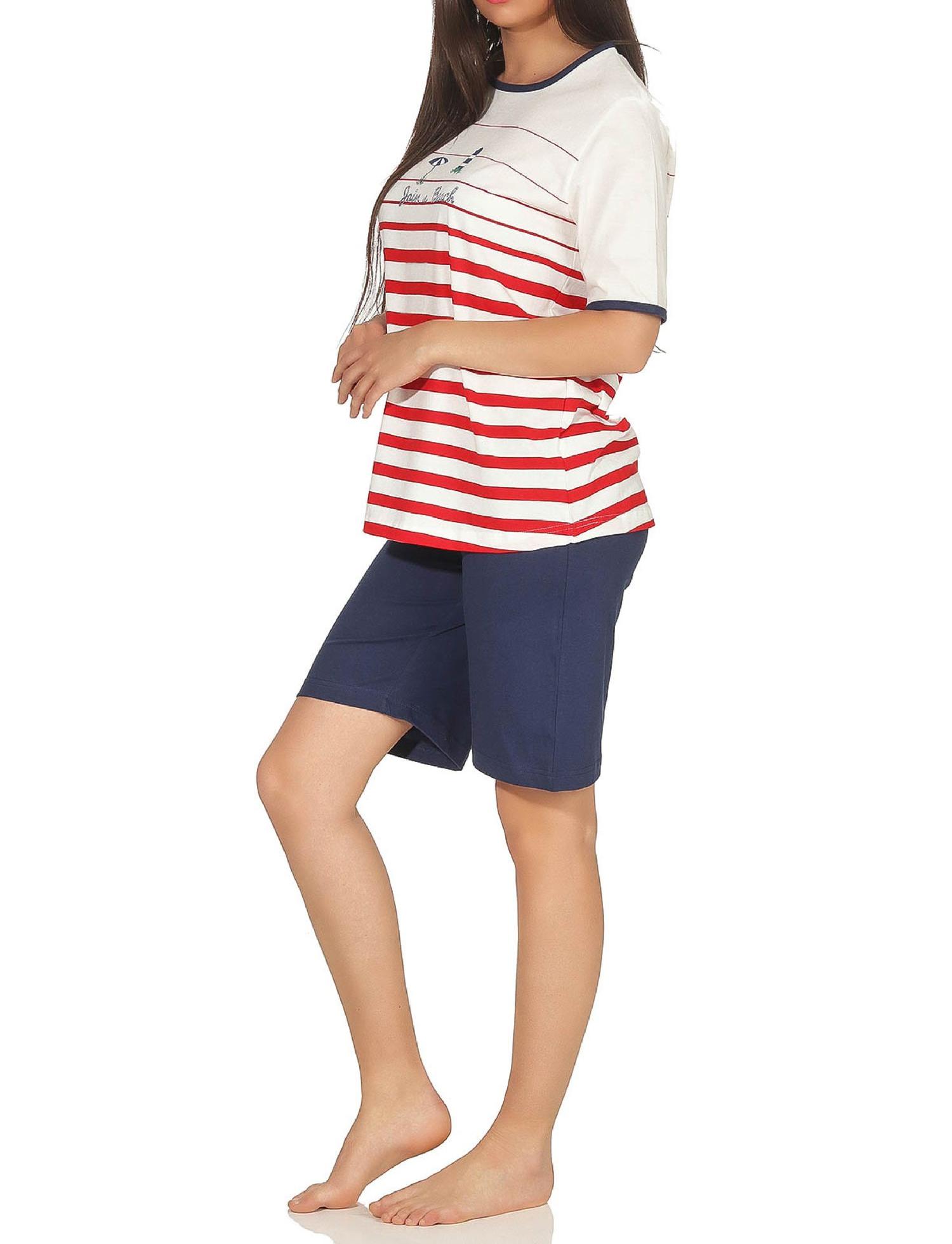 Damen Shorty-Pyjama kurzarm von Normann in maritimer Optik - 191 205 90 920