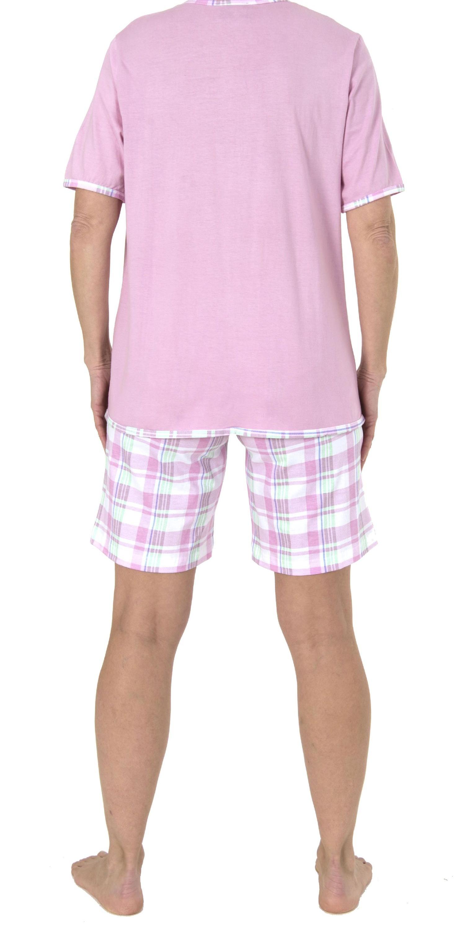 Sommerlicher Damen Shorty Pyjama Schlafanzug kurzarm, Shorts mit Karomuster 191 205 90 965
